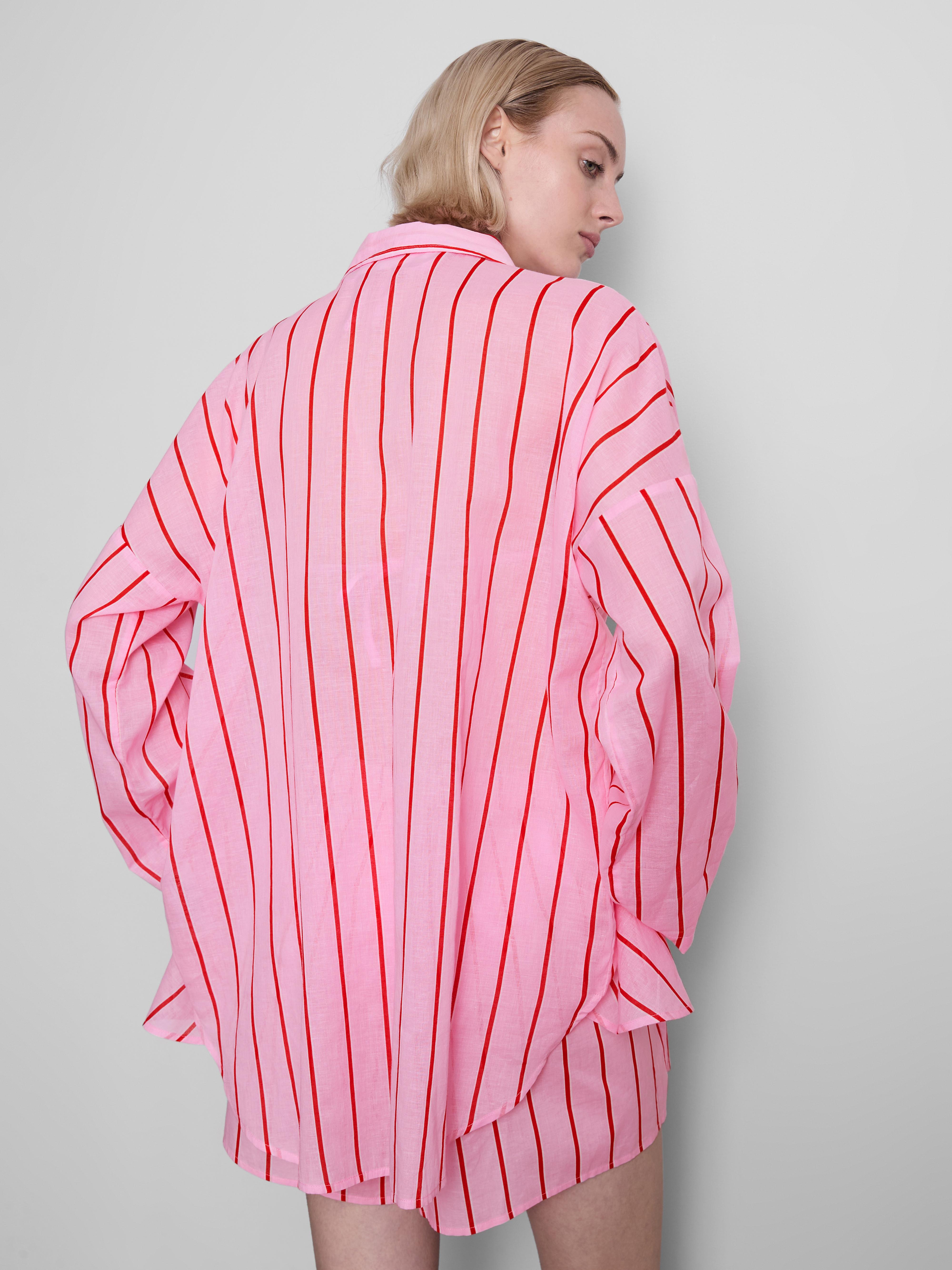 Women's Pink Printed Cotton Beach Button-Down Shirt