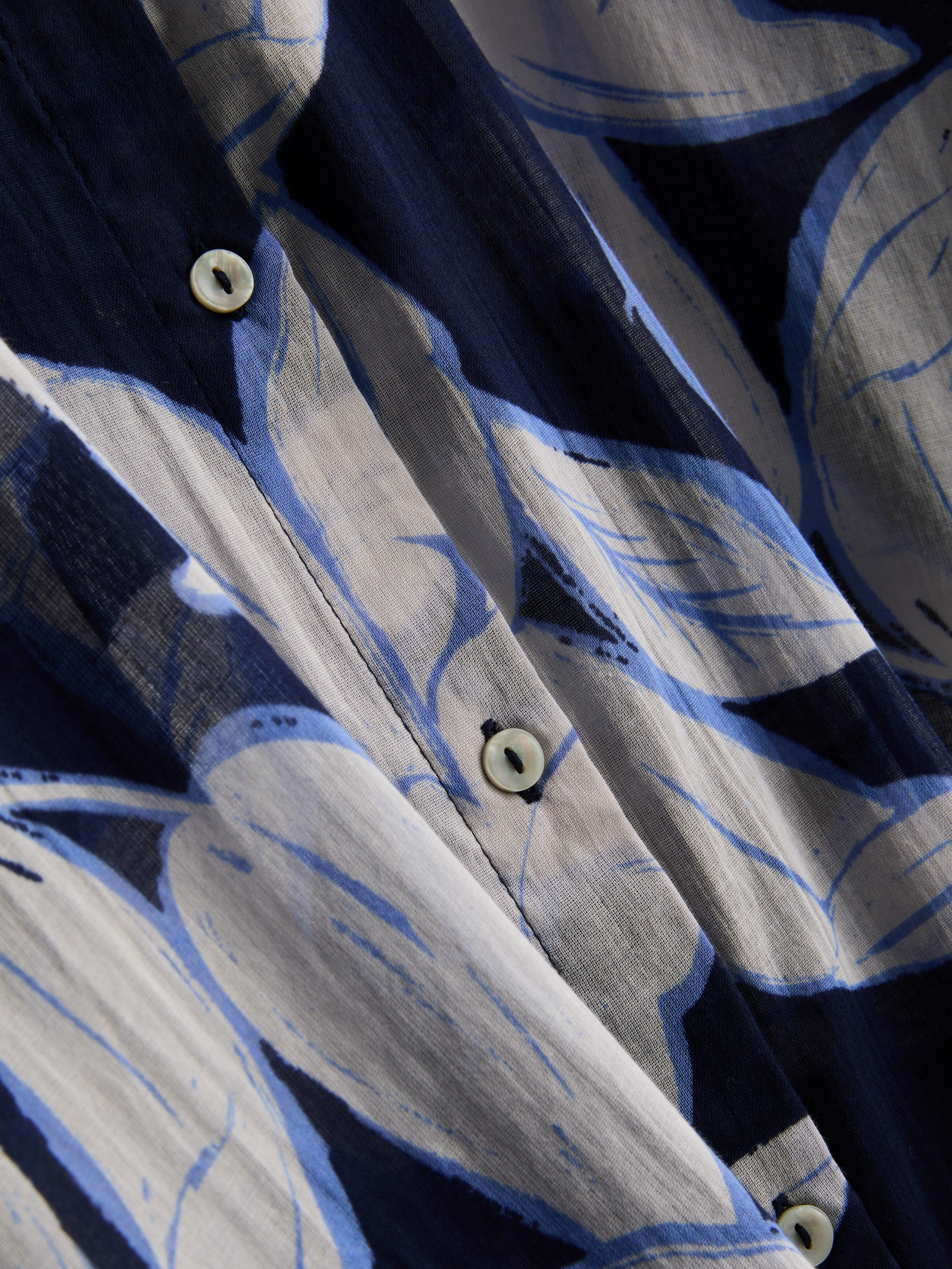 Women's Navy Printed Cotton Beach Button-Down Shirt