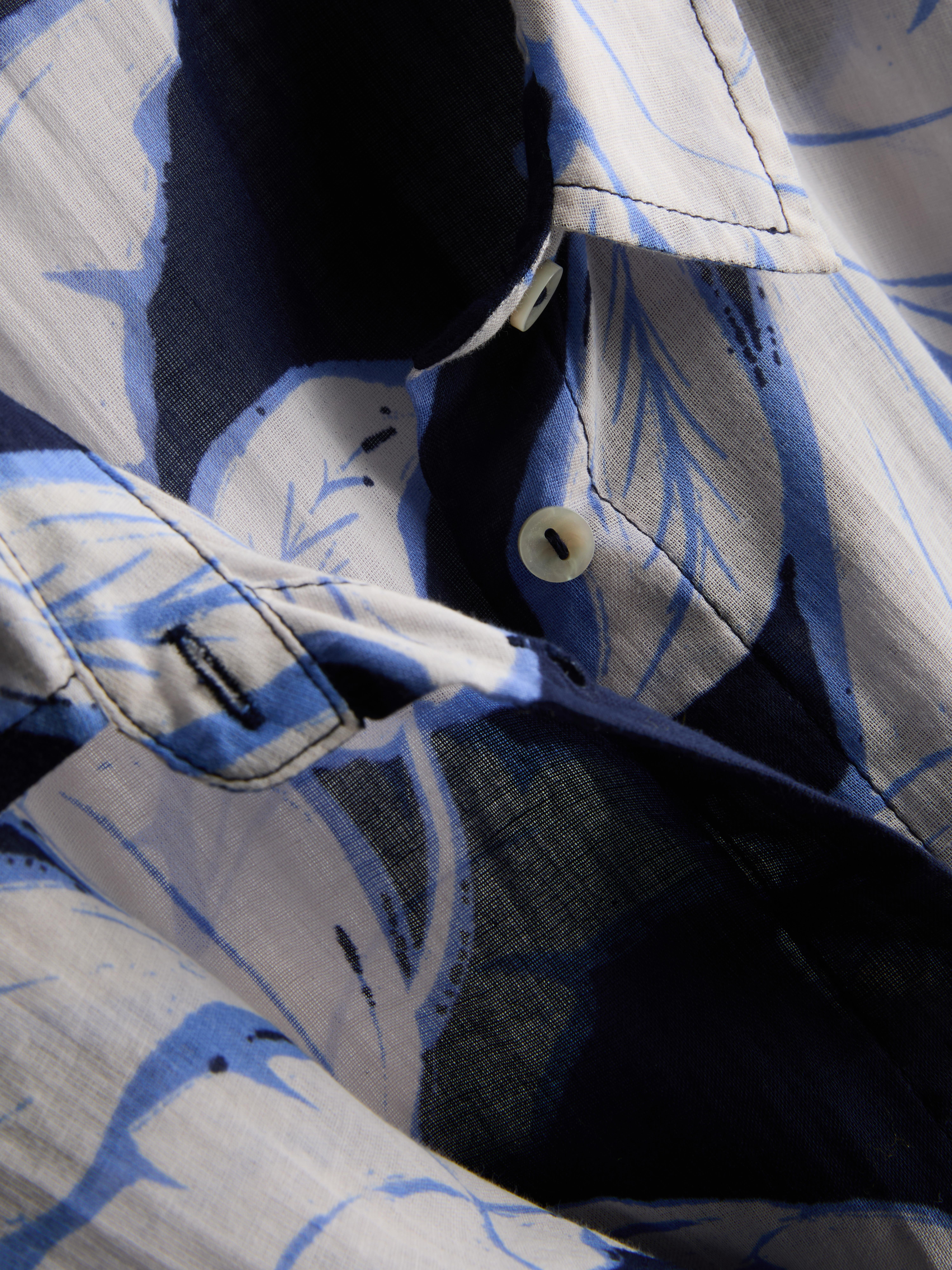 Women's Navy Printed Cotton Beach Button-Down Shirt