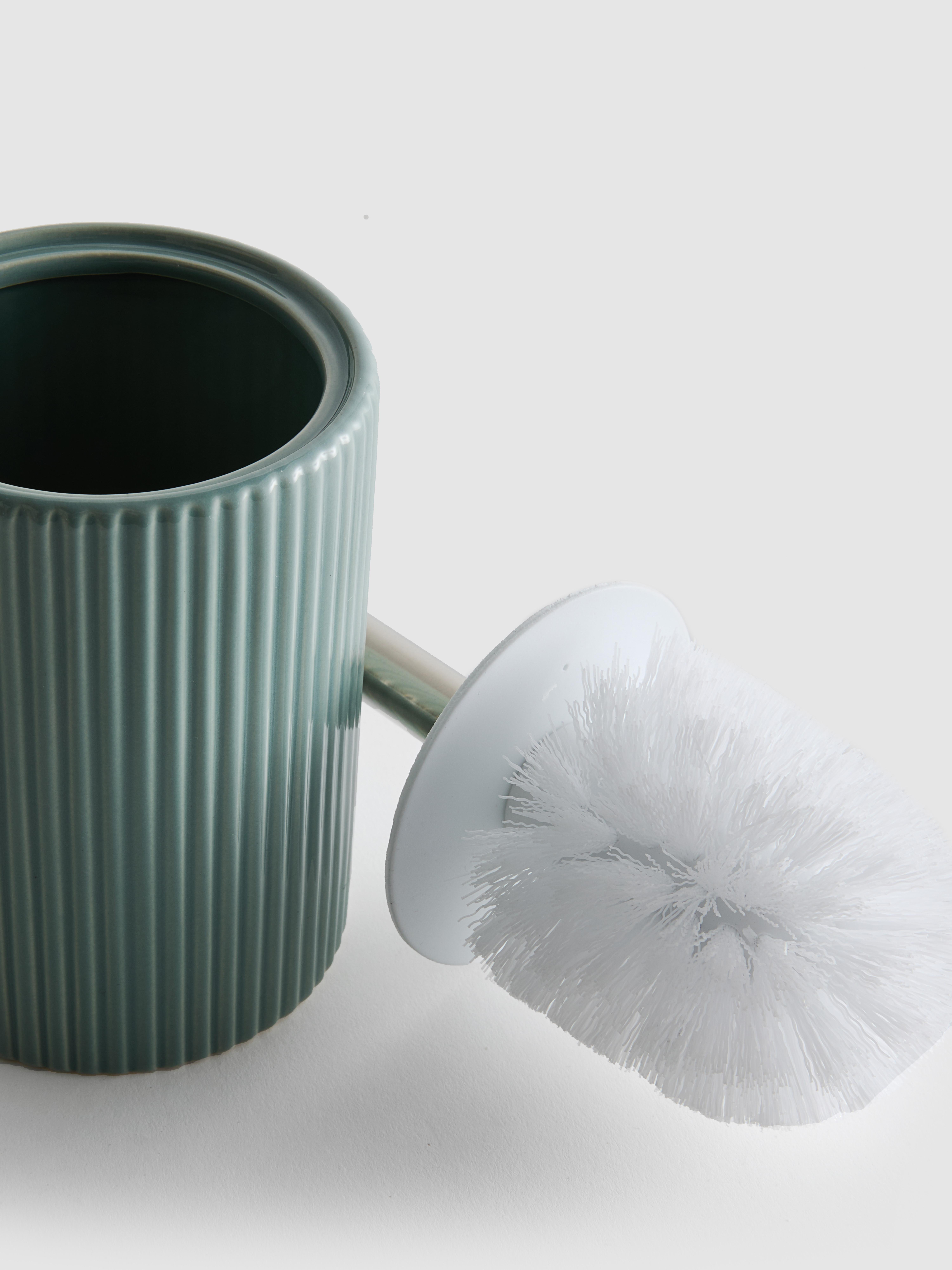 Brosse de toilettes et support côtelé émaillé