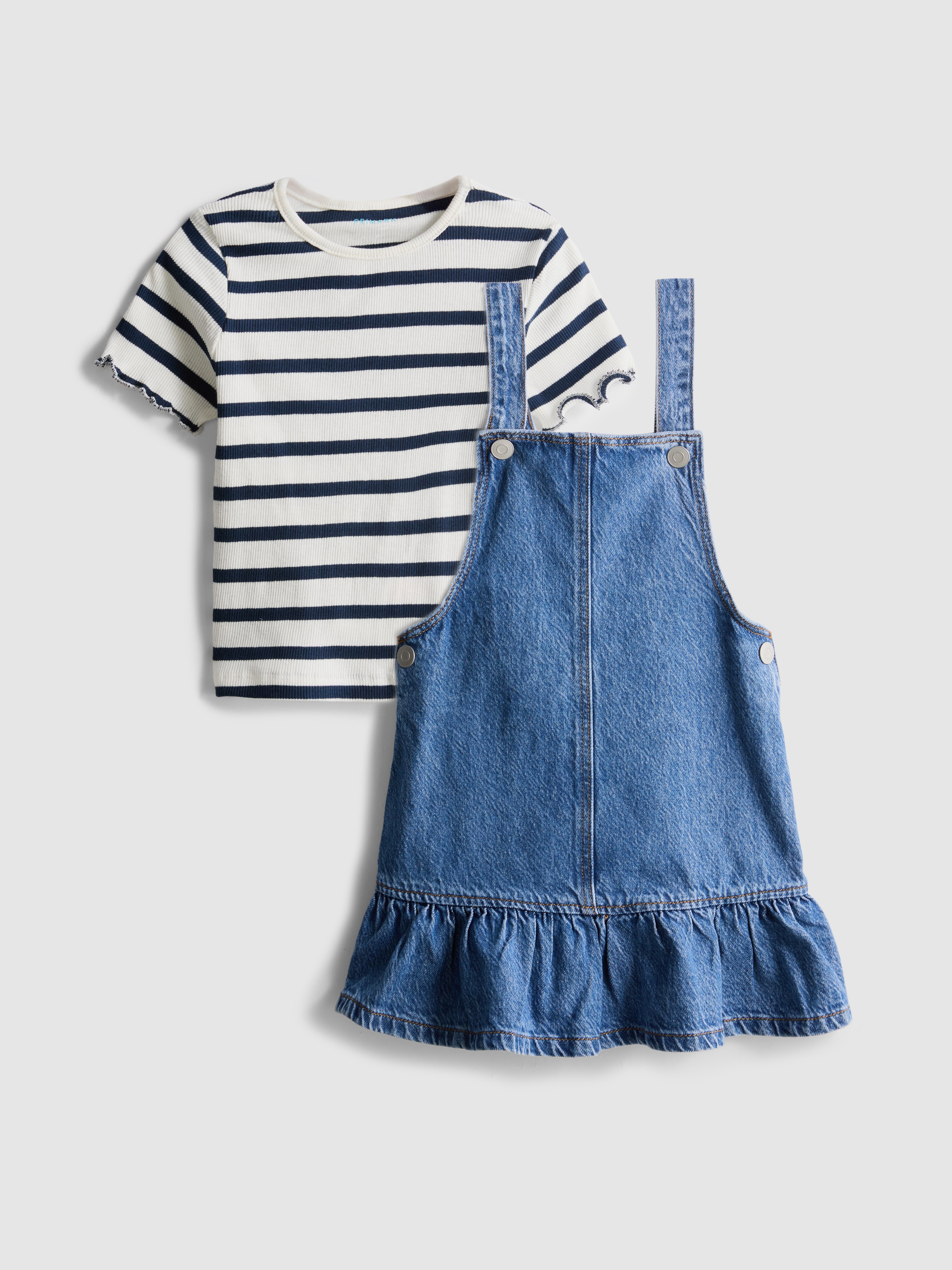 1,5-8 ans | Ensemble t-shirt et robe chasuble en jean