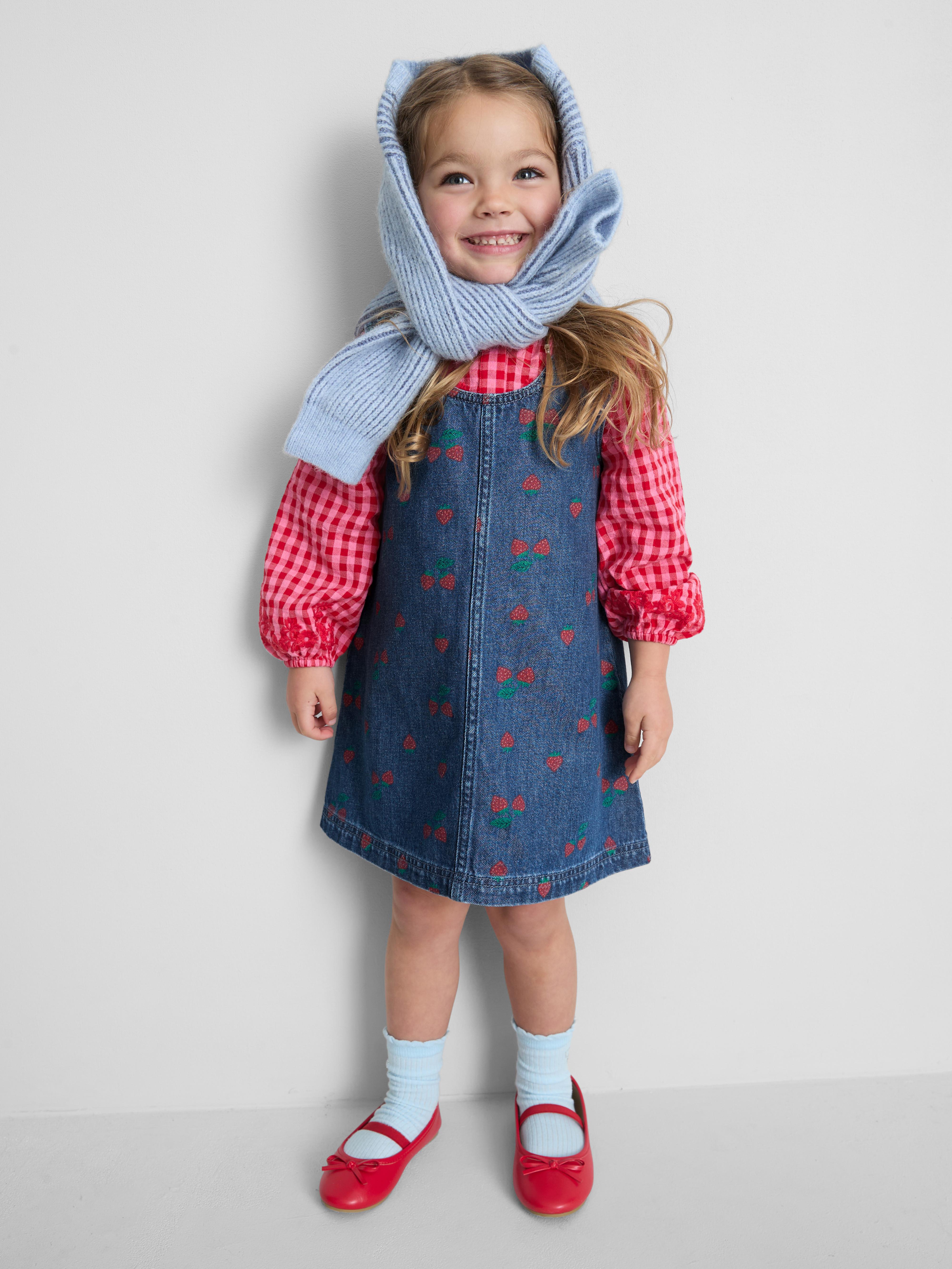Girls Blue 1.5-8yrs | Strawberry Printed Denim Jumper Dress