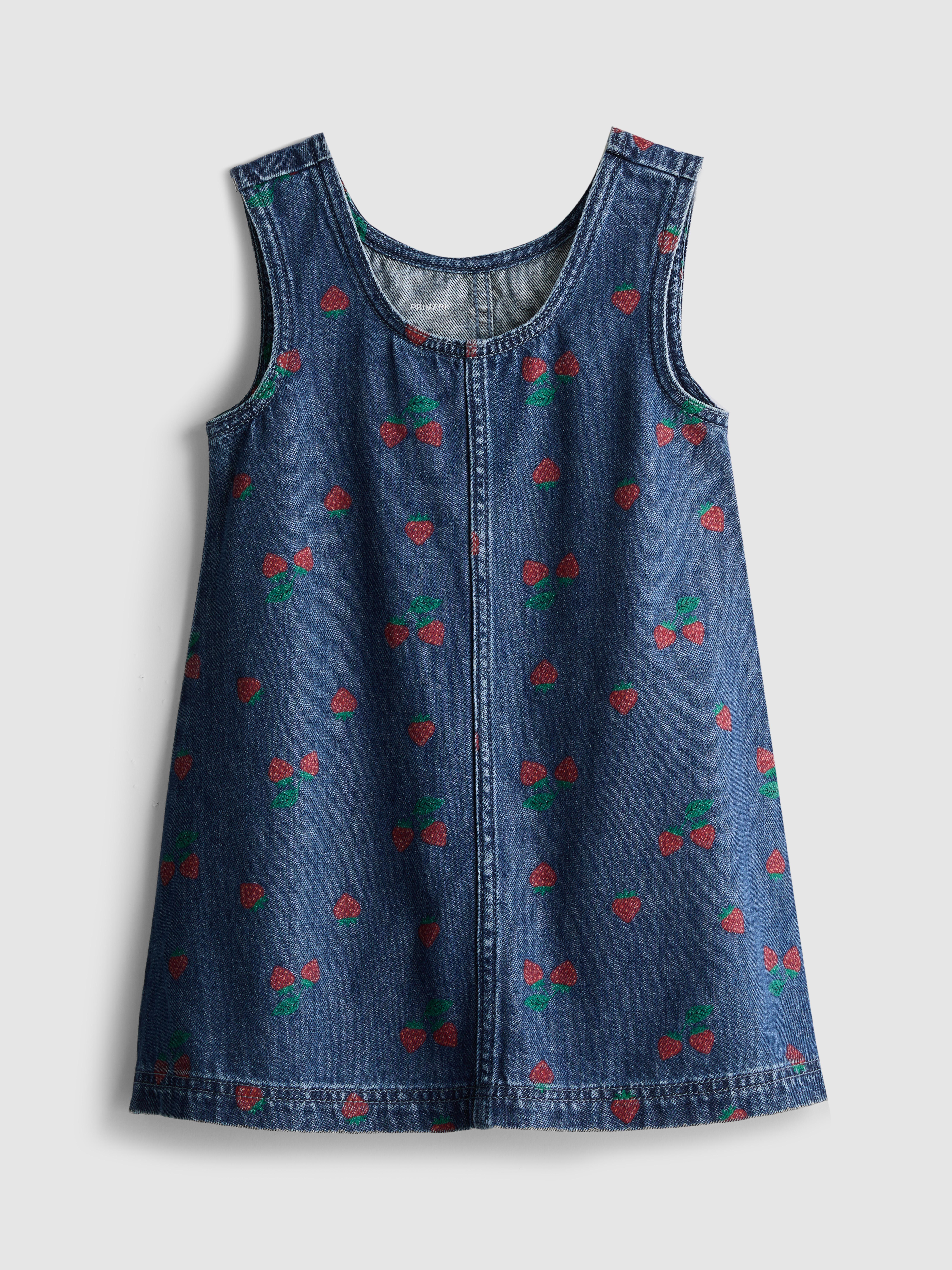 Girls Blue 1.5-8yrs | Strawberry Printed Denim Jumper Dress