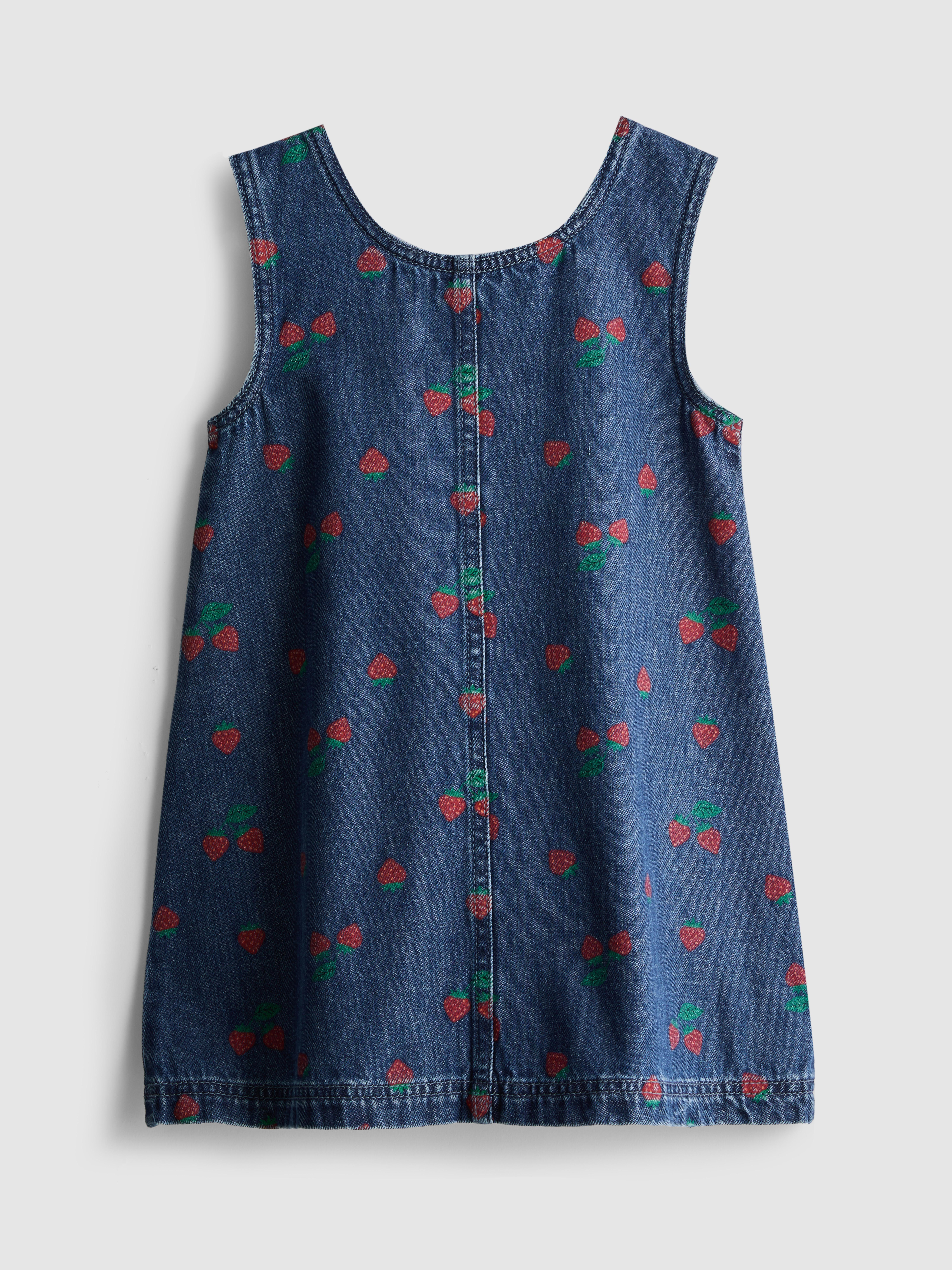 Girls Blue 1.5-8yrs | Strawberry Printed Denim Jumper Dress