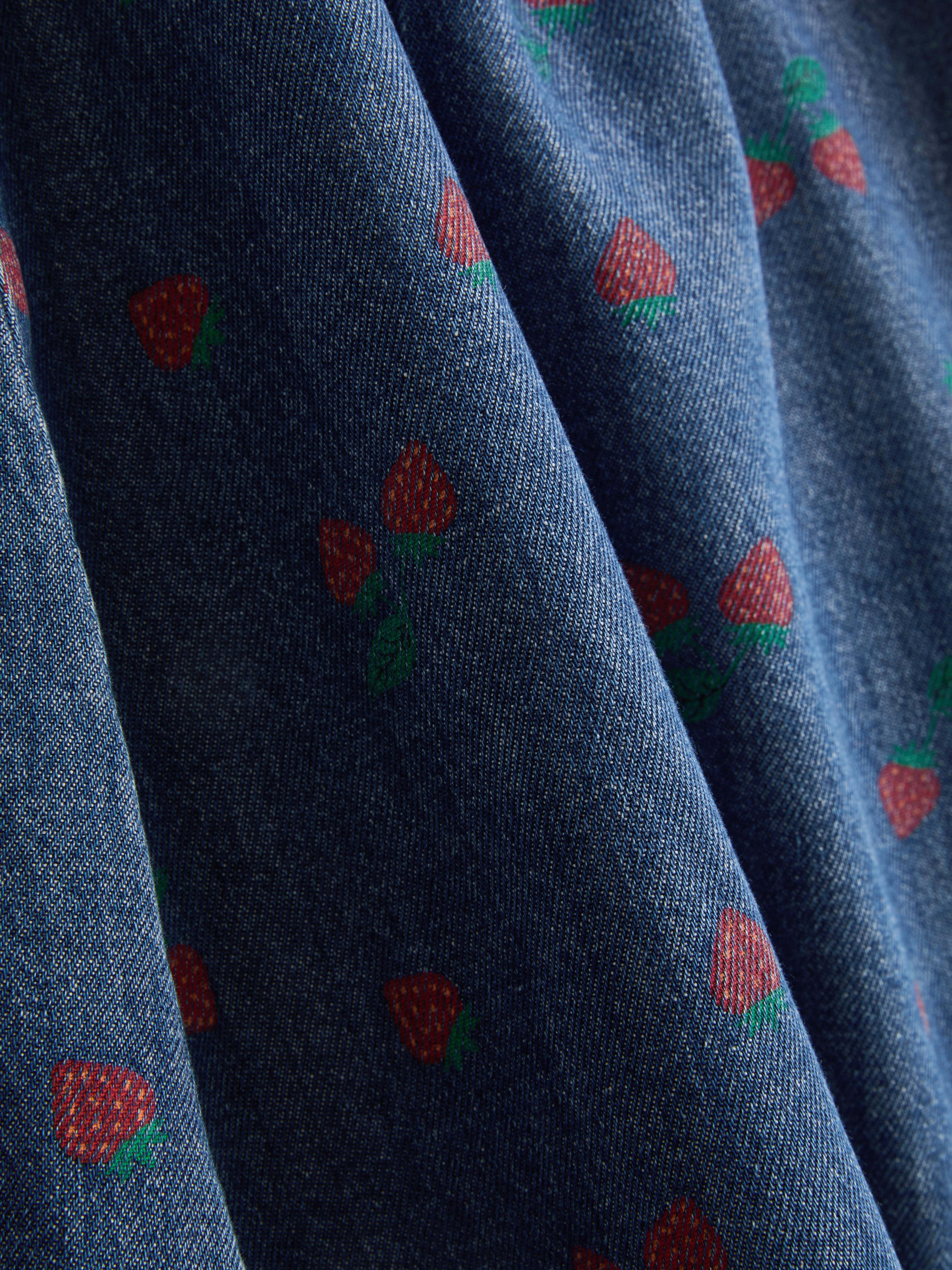 Girls Blue 1.5-8yrs | Strawberry Printed Denim Jumper Dress
