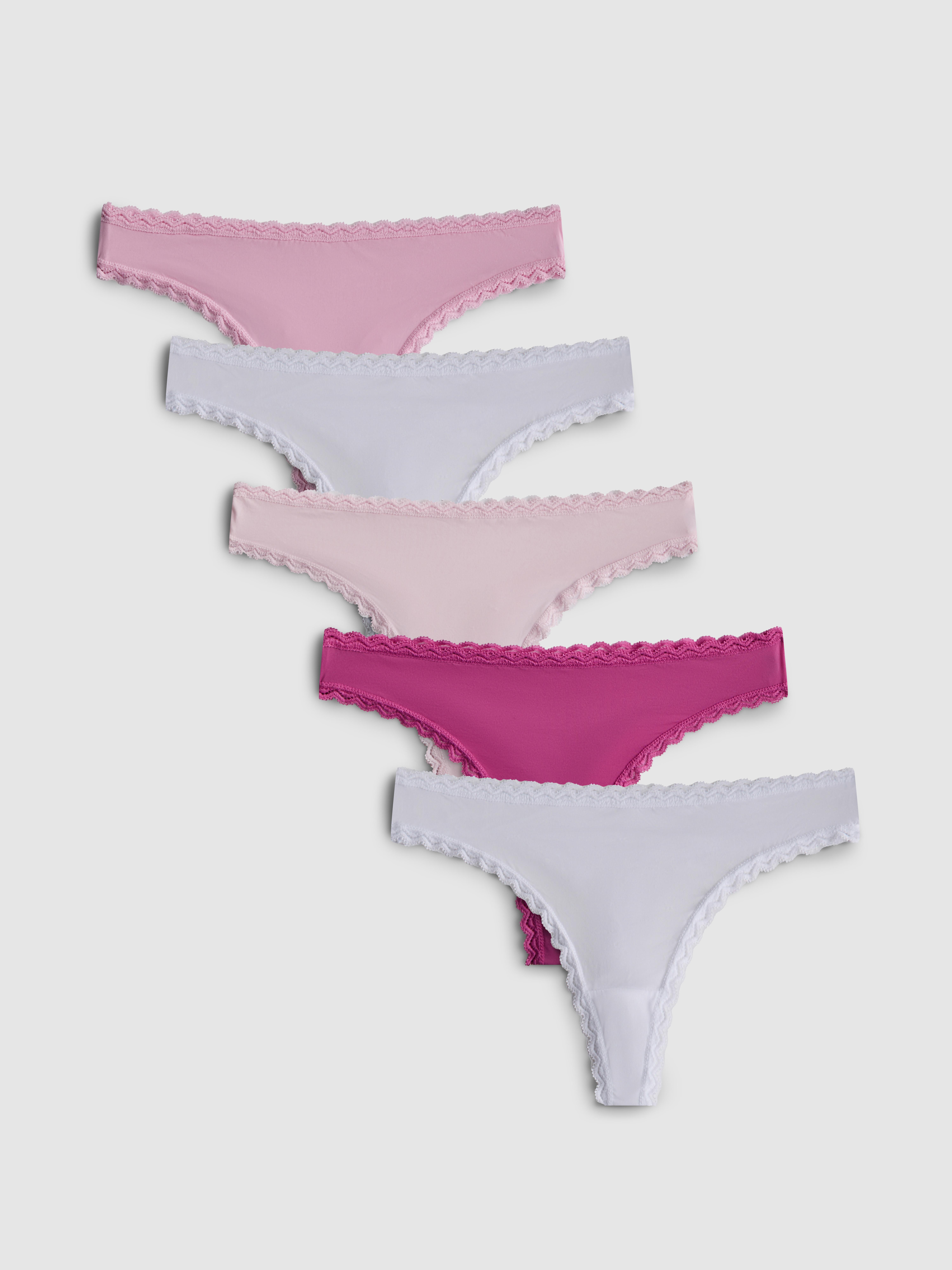 5pk Microfibre Lace Trim Thongs