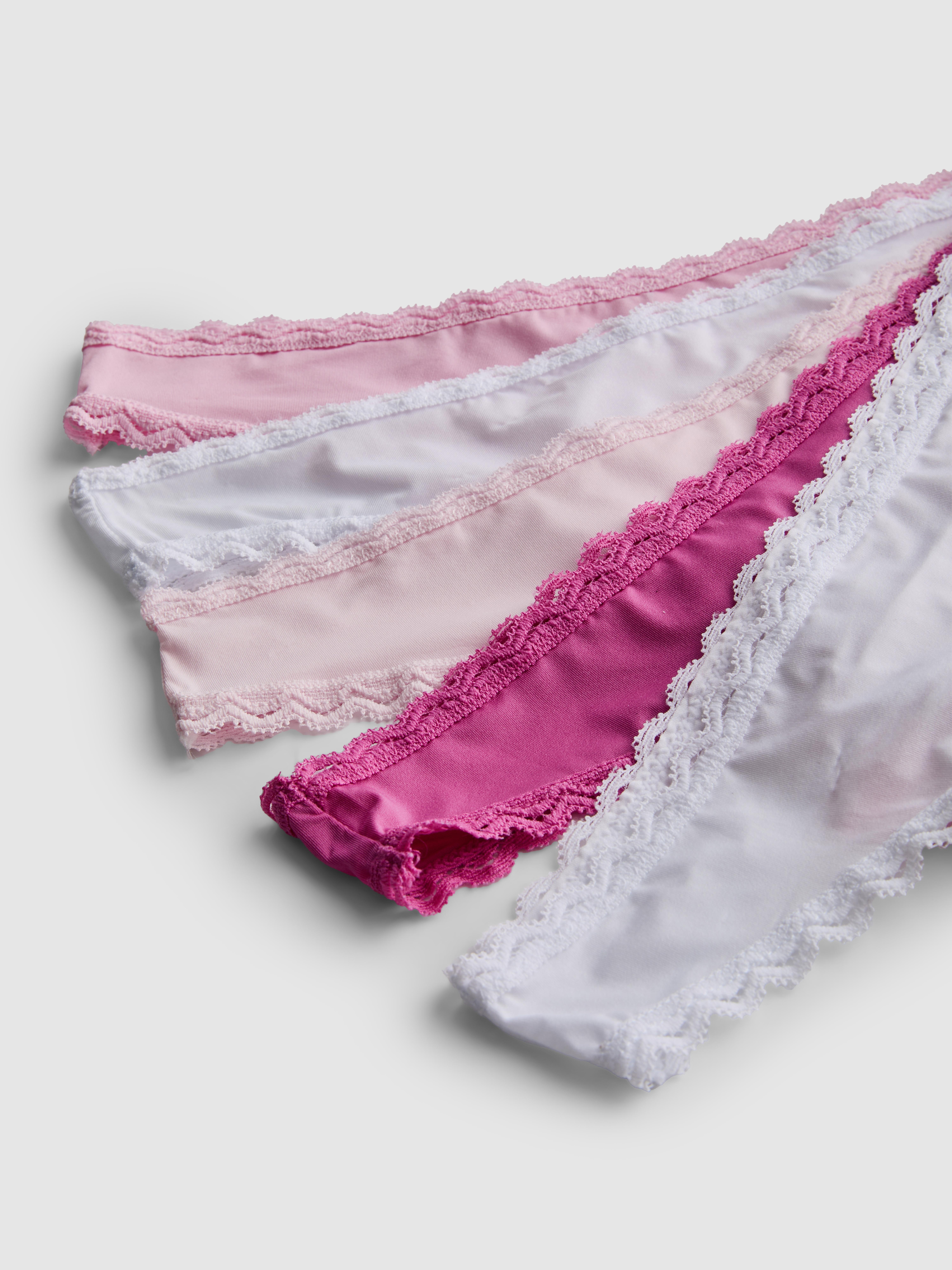 5pk Microfibre Lace Trim Thongs