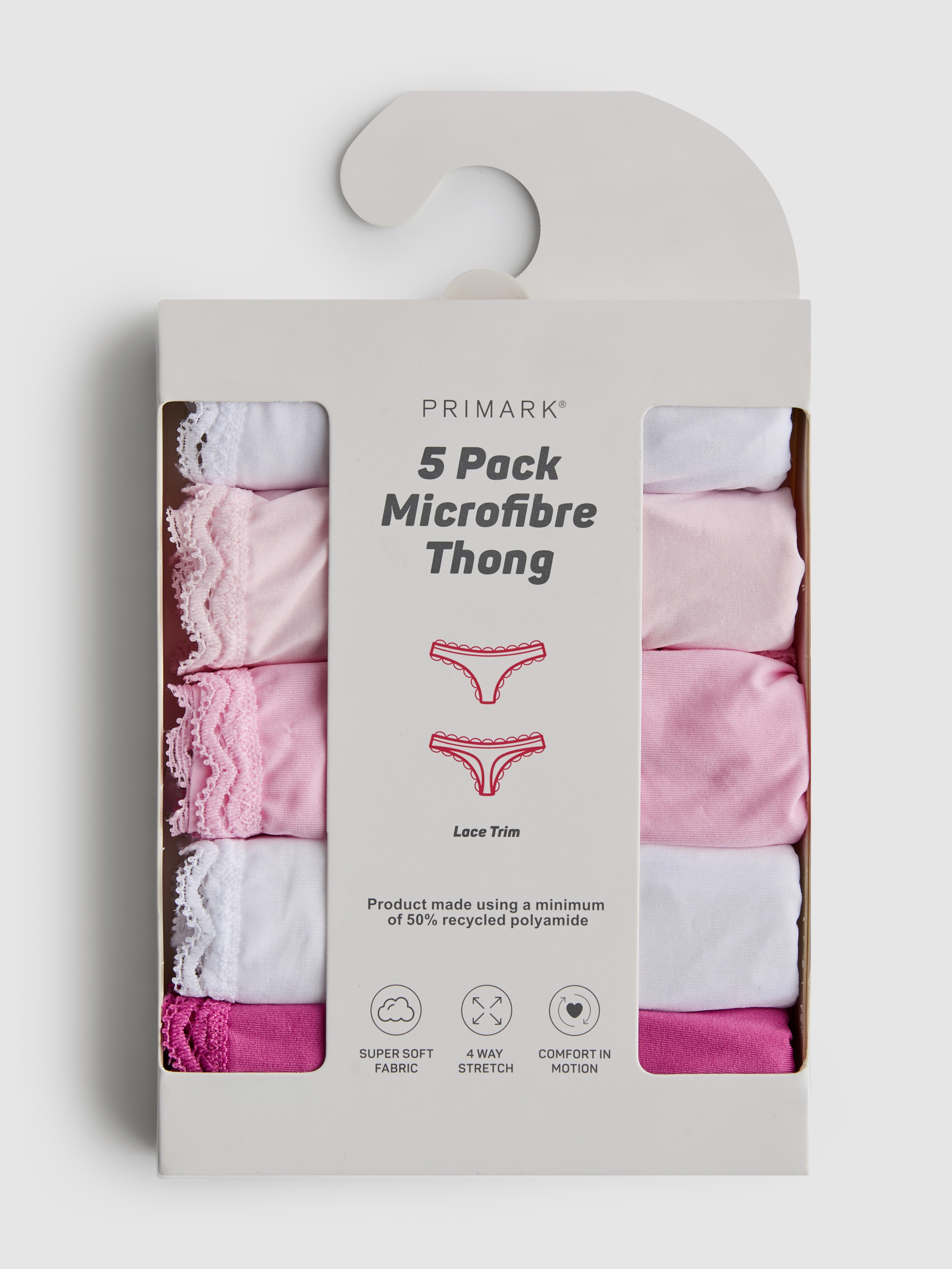 5pk Microfibre Lace Trim Thongs