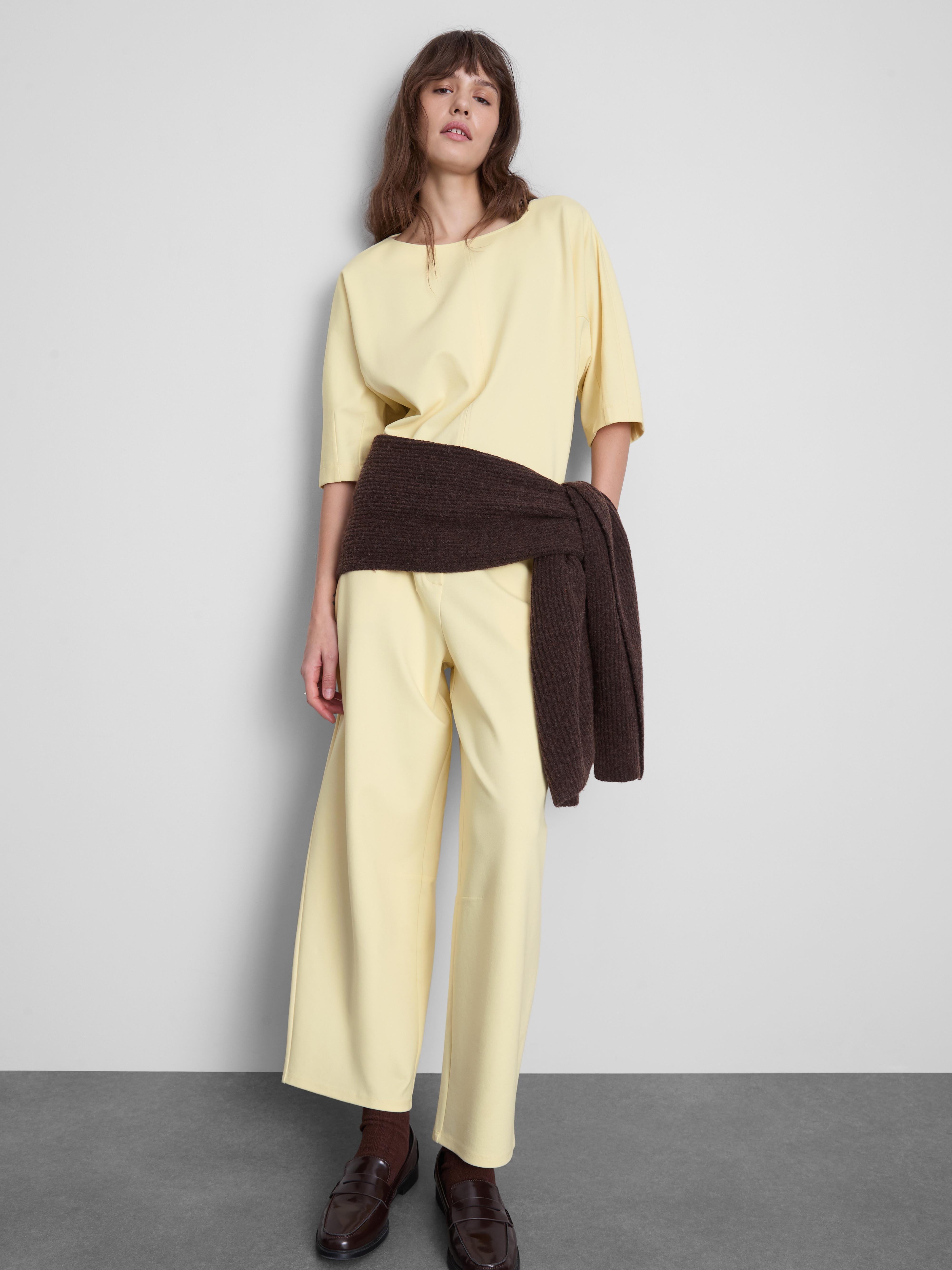 Women's Light Yellow Barrel Leg Ponte Pants