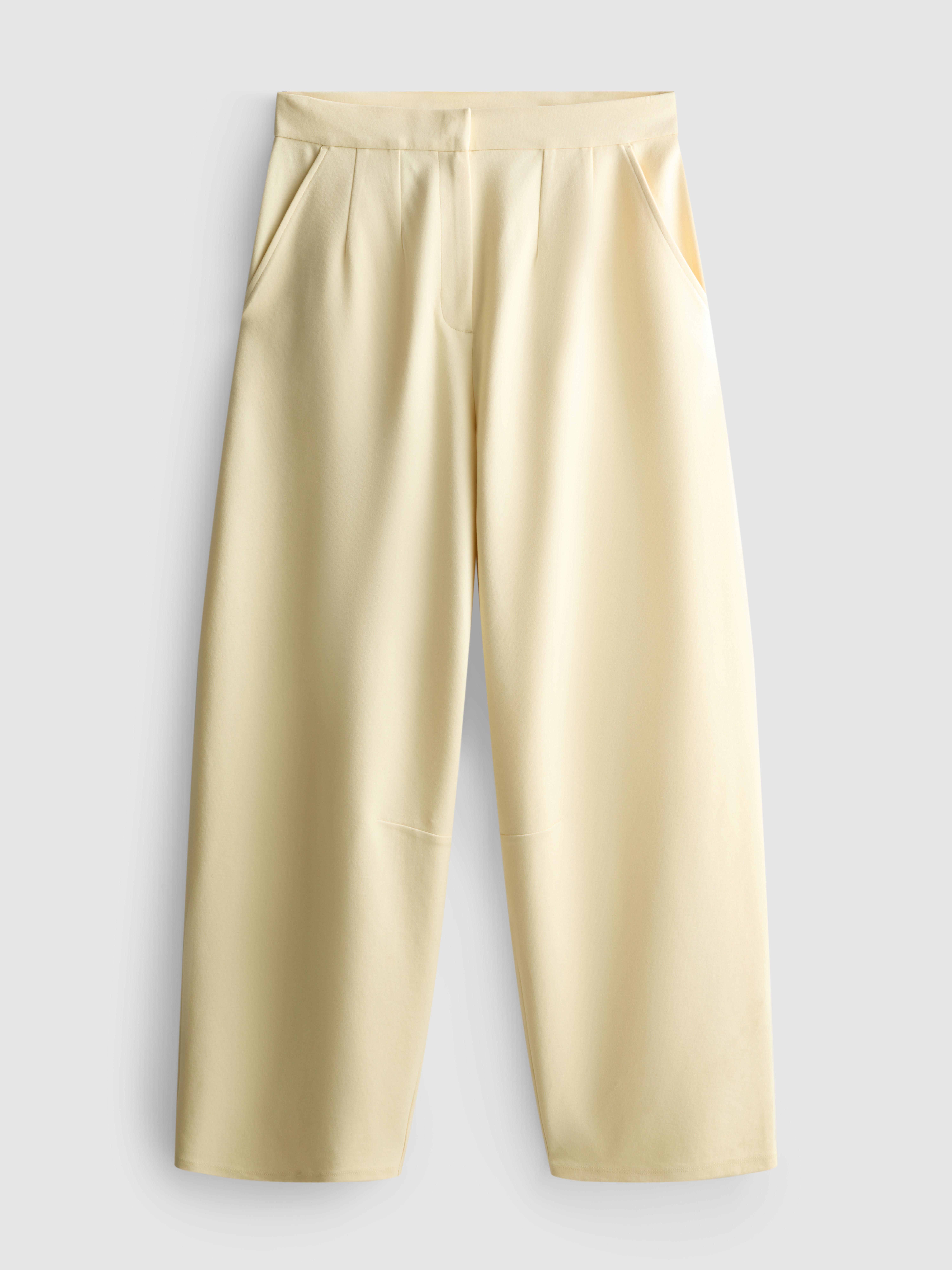 Women's Light Yellow Barrel Leg Ponte Pants