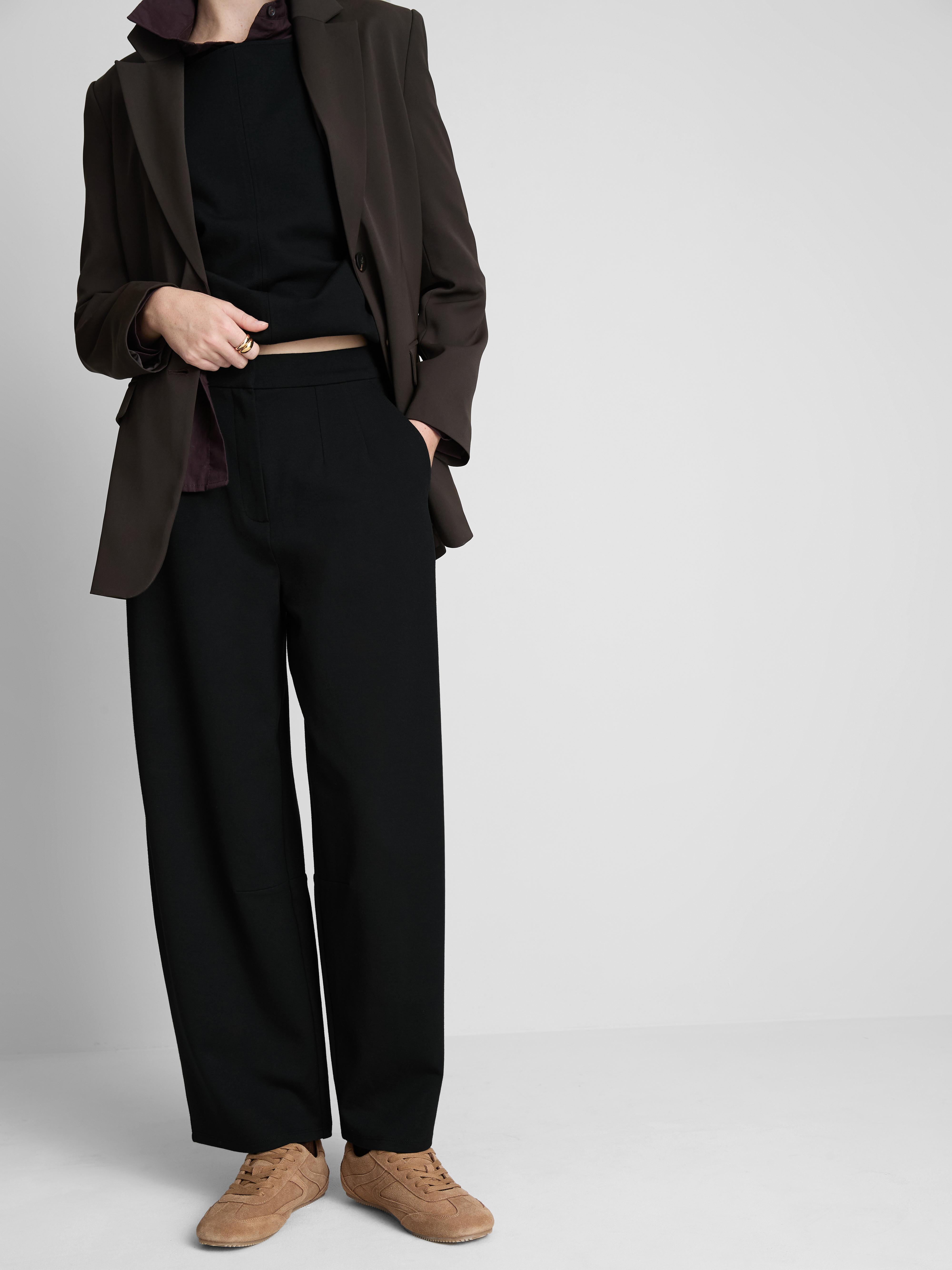 Women's Black Barrel Leg Ponte Pants