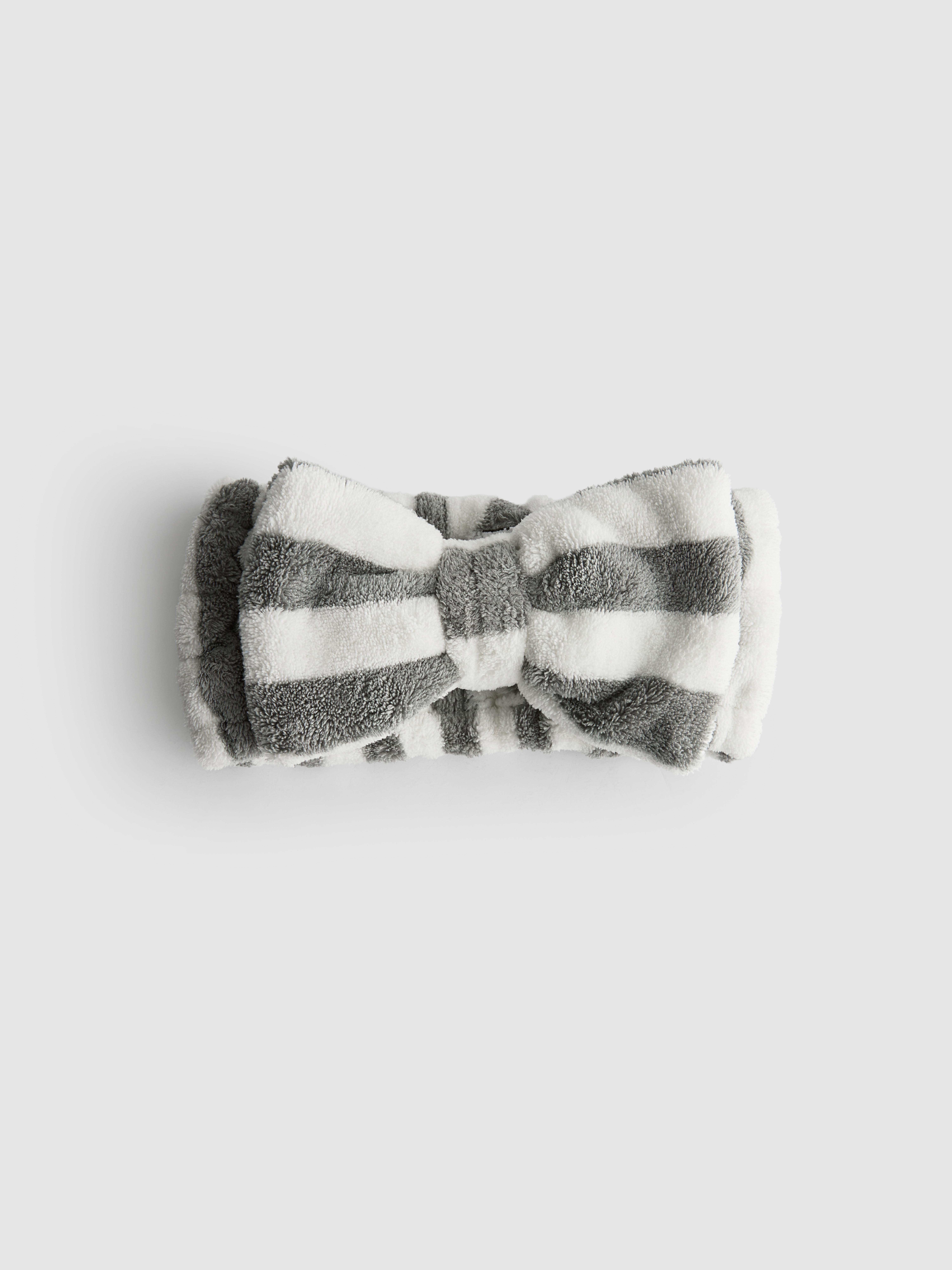 Women's Gray Stripe Plush Bow Headband