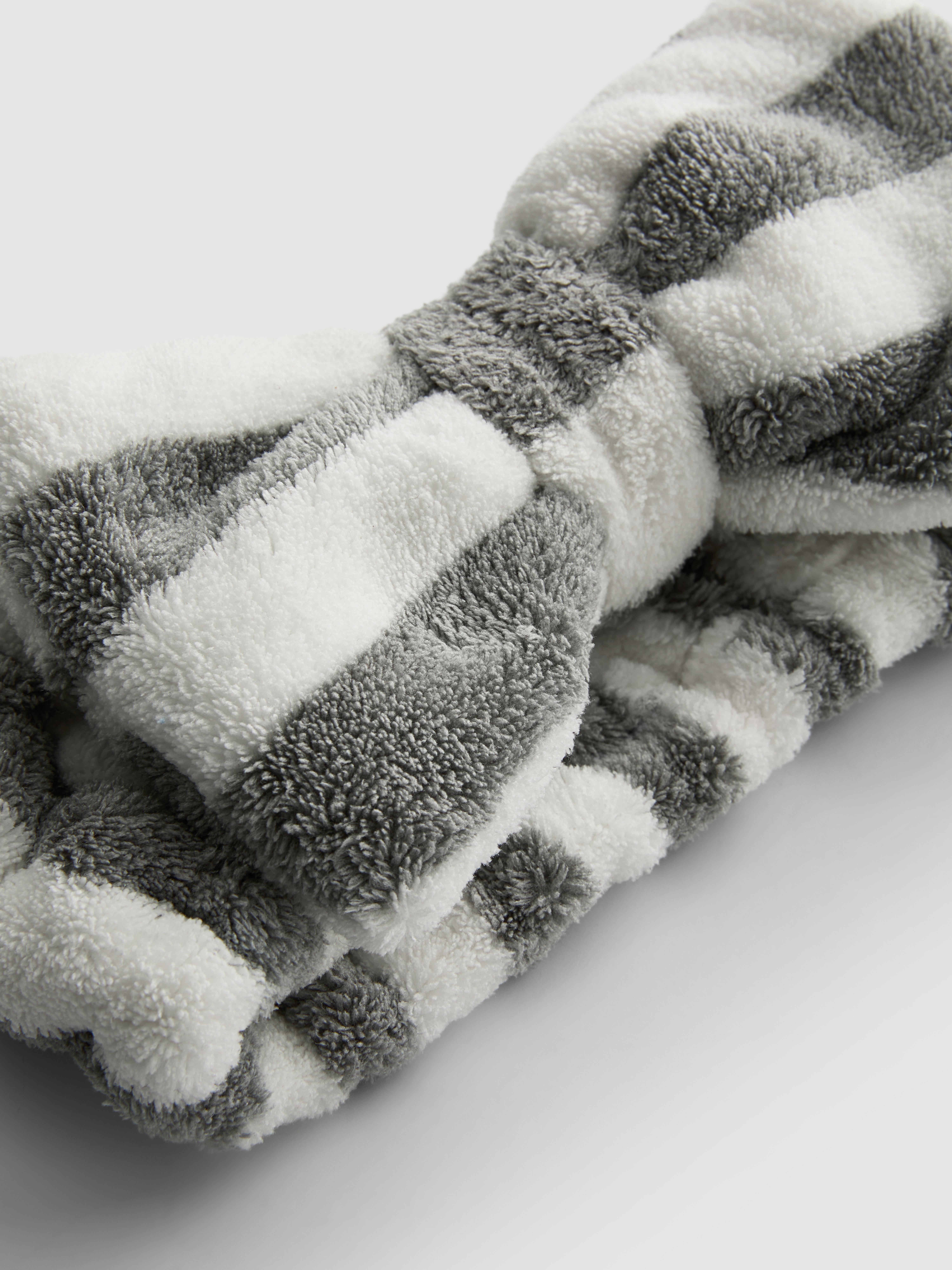 Women's Gray Stripe Plush Bow Headband