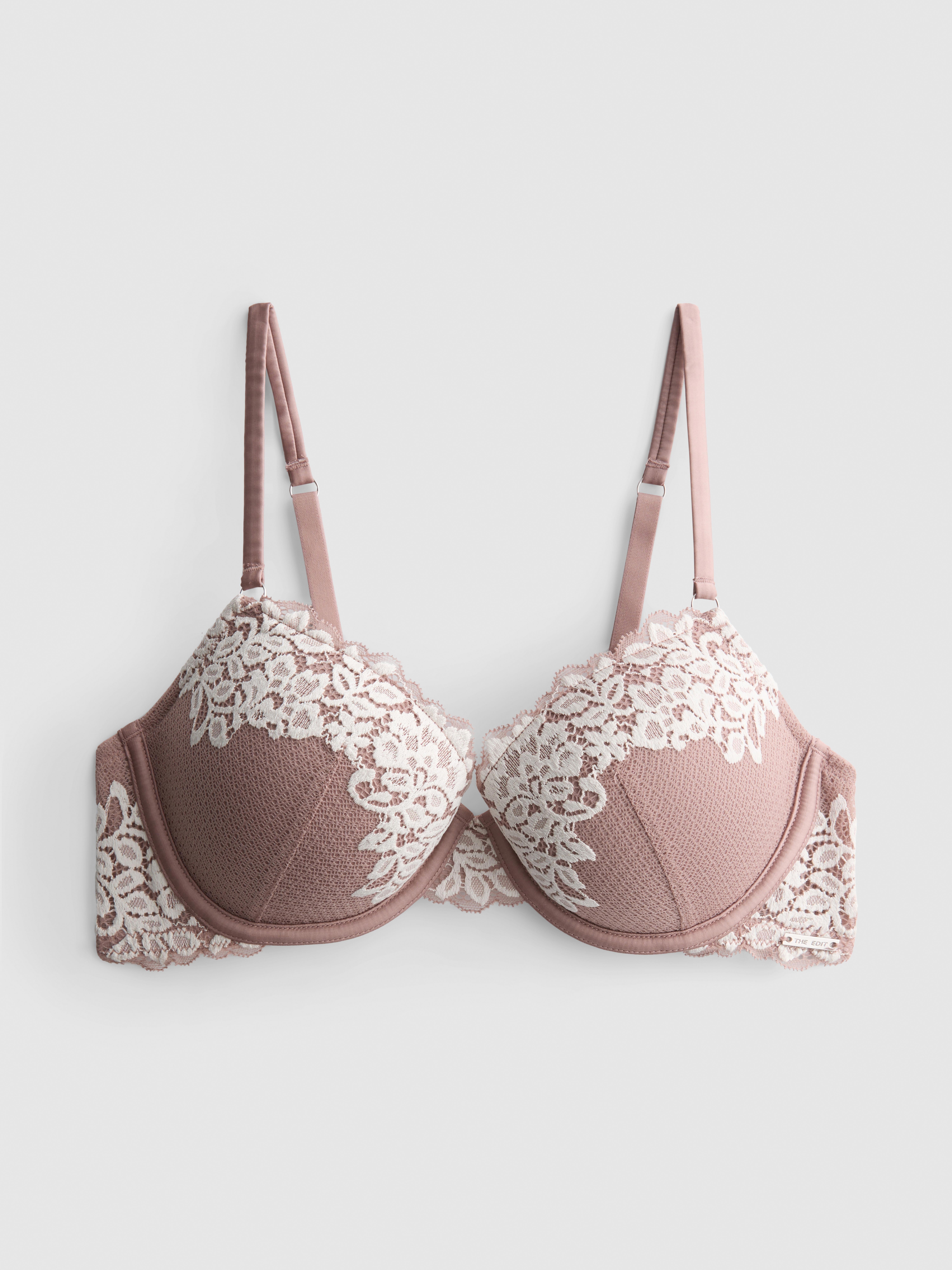 The Edit Floral Lace Push Up Balcony Bra Taupe