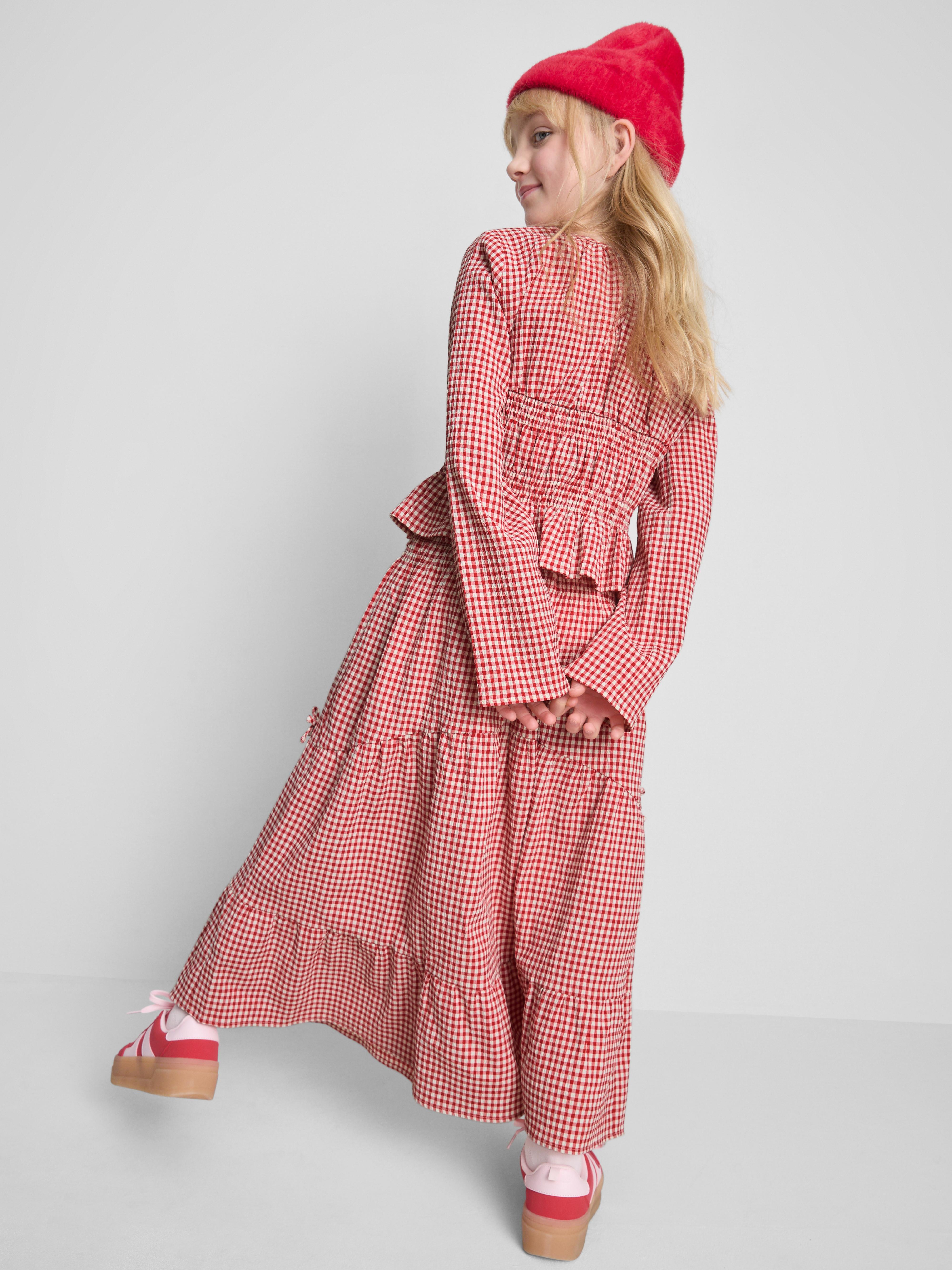 Girls Red 7-15yrs | Tiered Midi Skirt