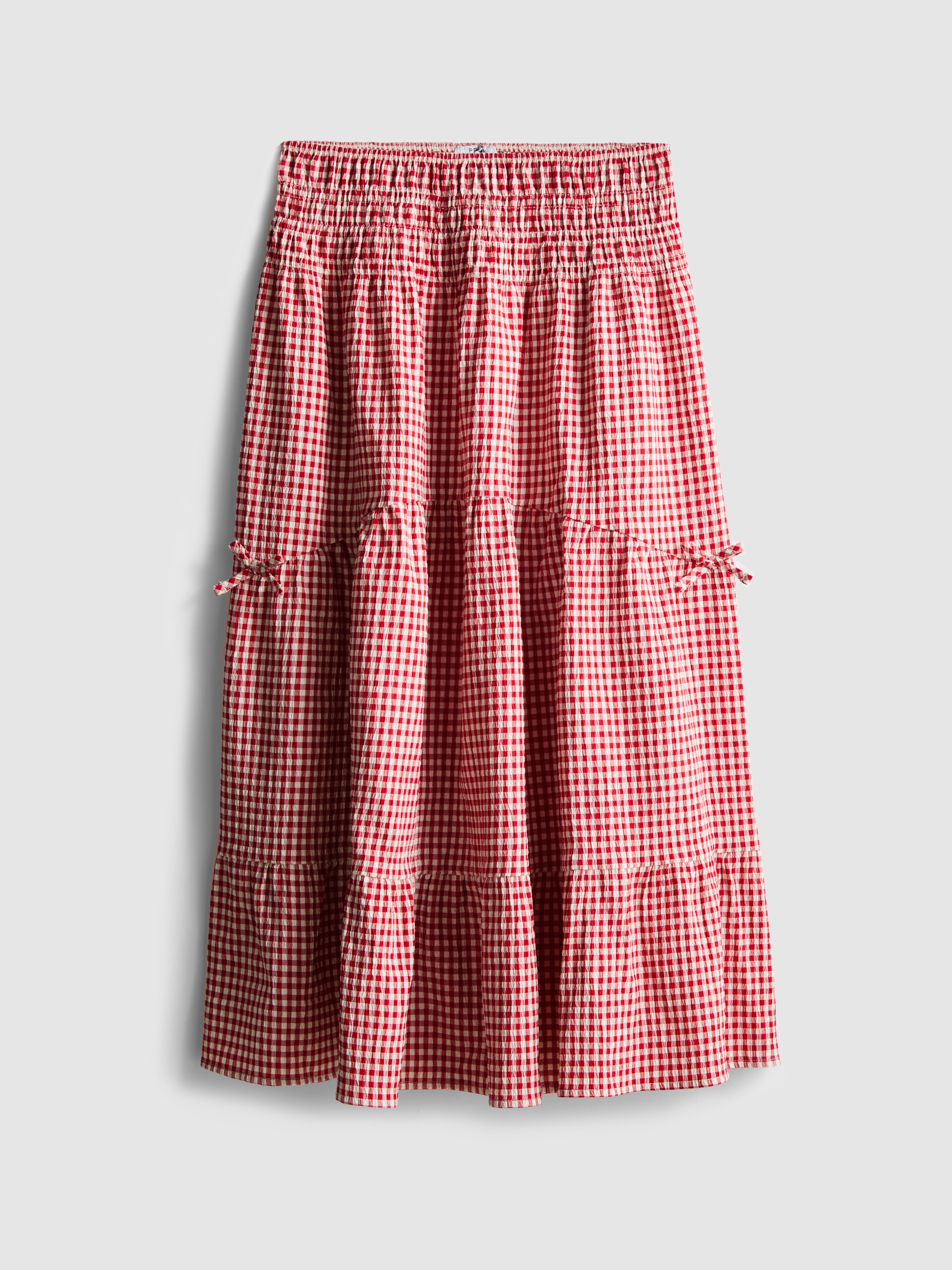 Girls Red 7-15yrs | Tiered Midi Skirt