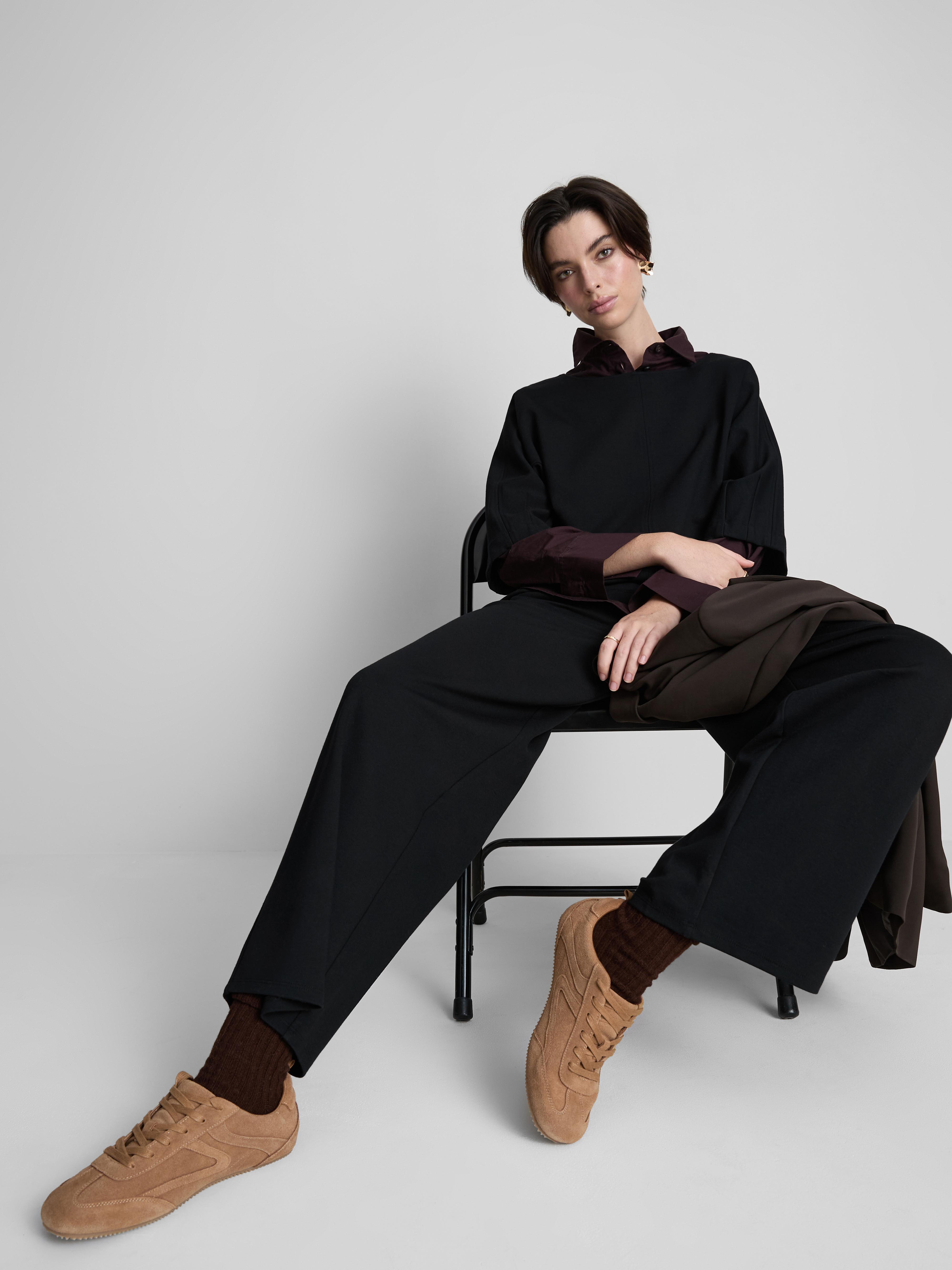 Women's Black Boxy Boatneck Tee