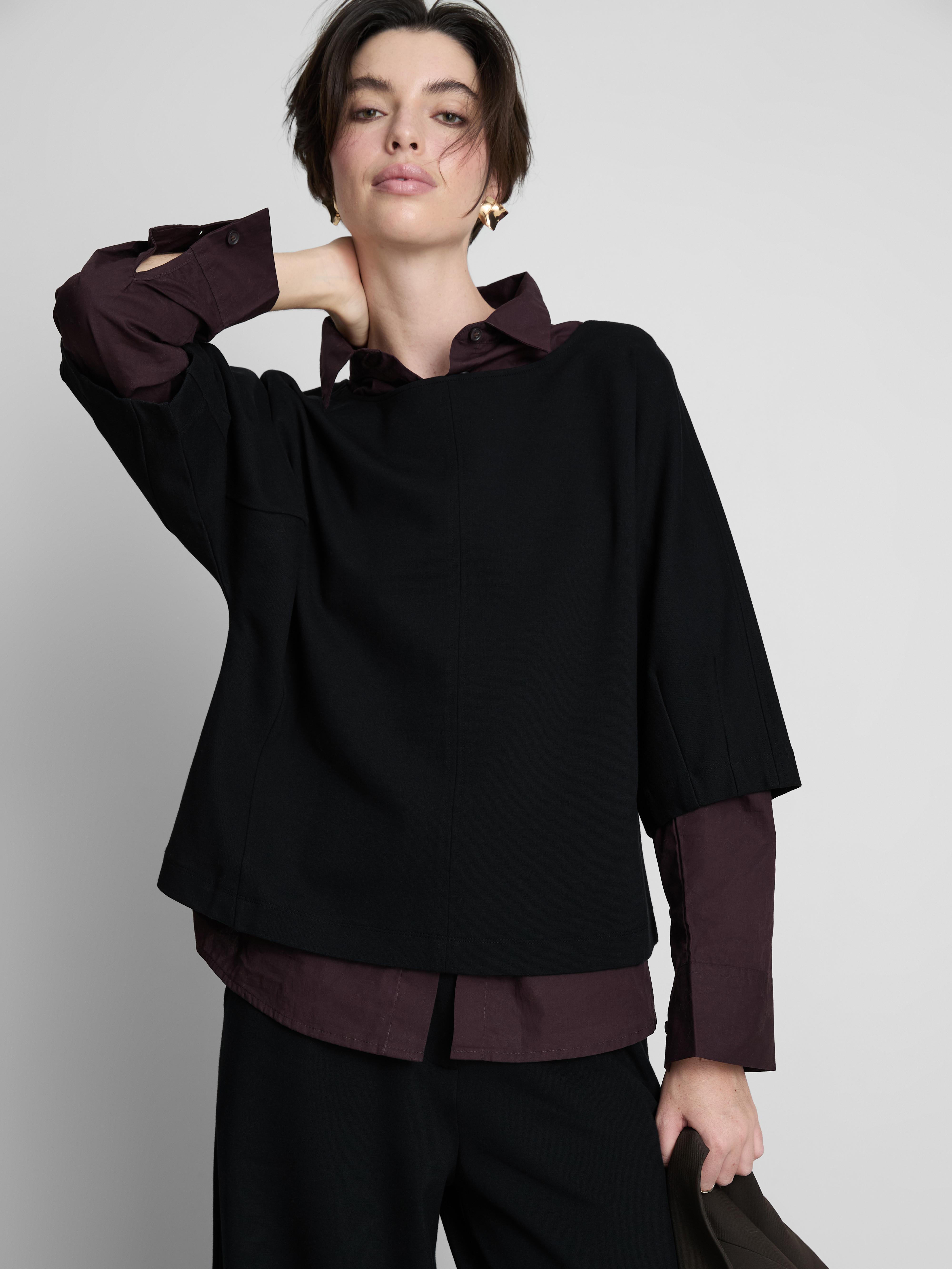 Women's Black Boxy Boatneck Tee