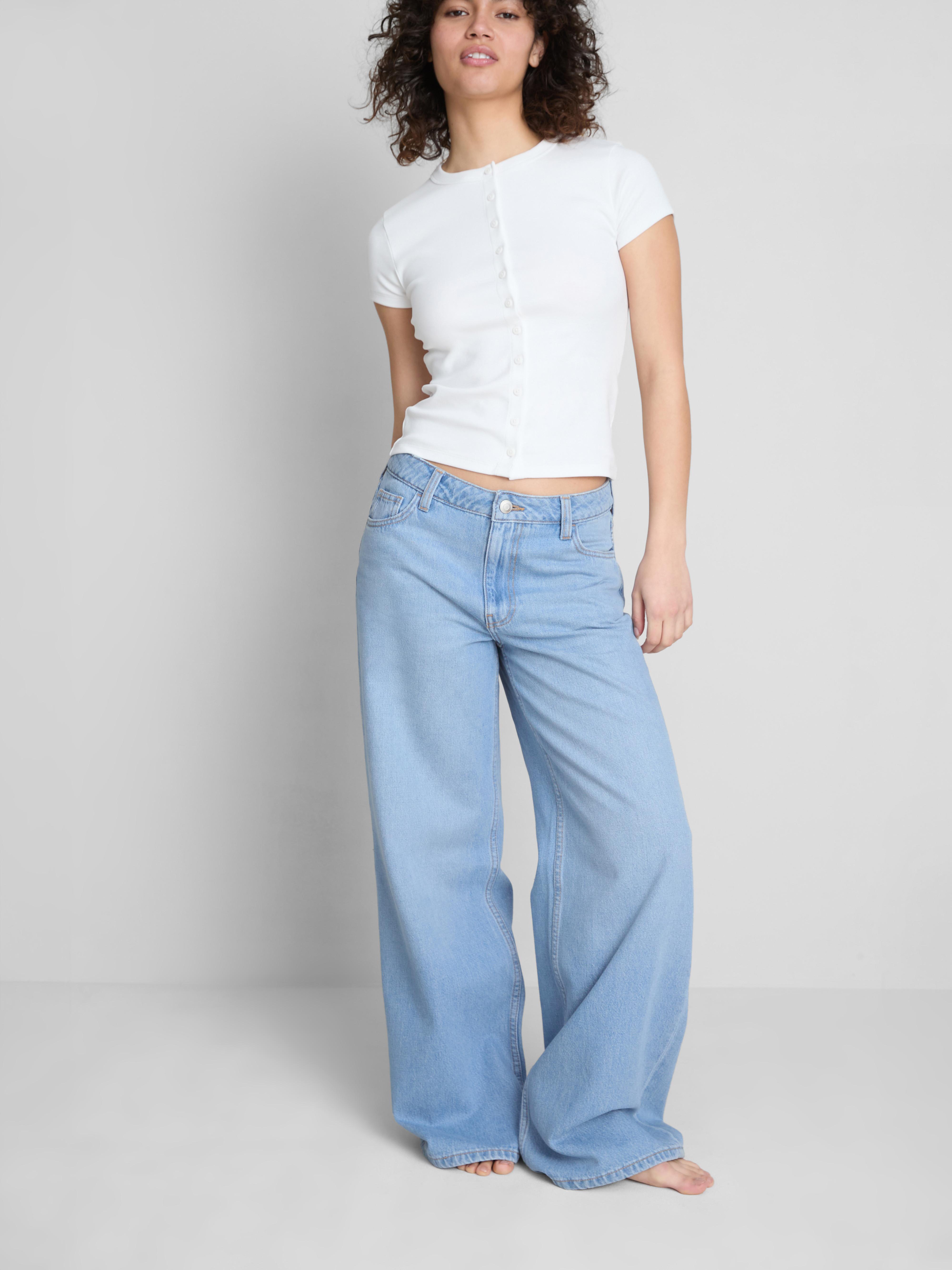Cotton Denim Mid-Rise Wide-Leg Jeans