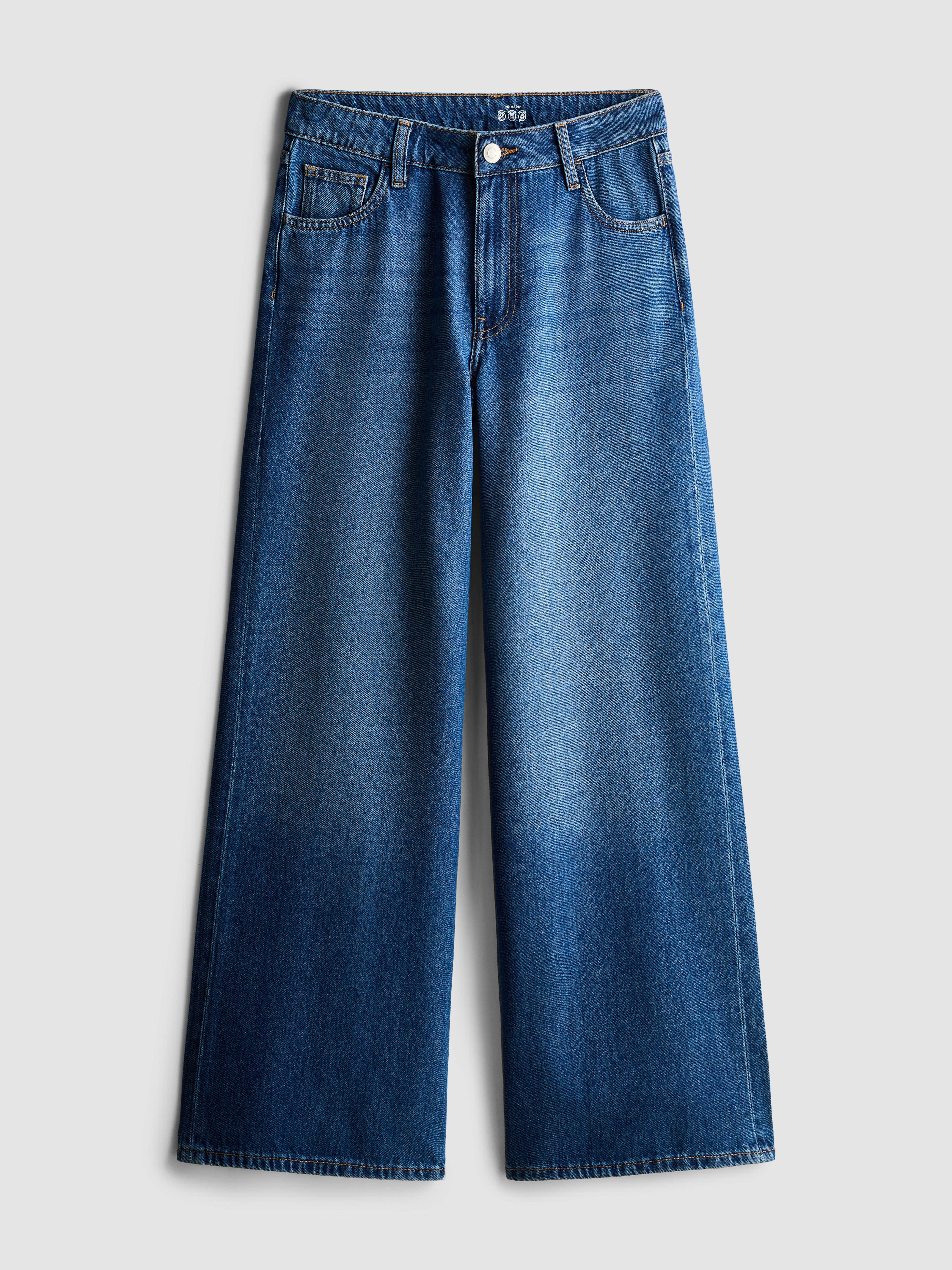 Calças ganga corte largo cintura média algodão