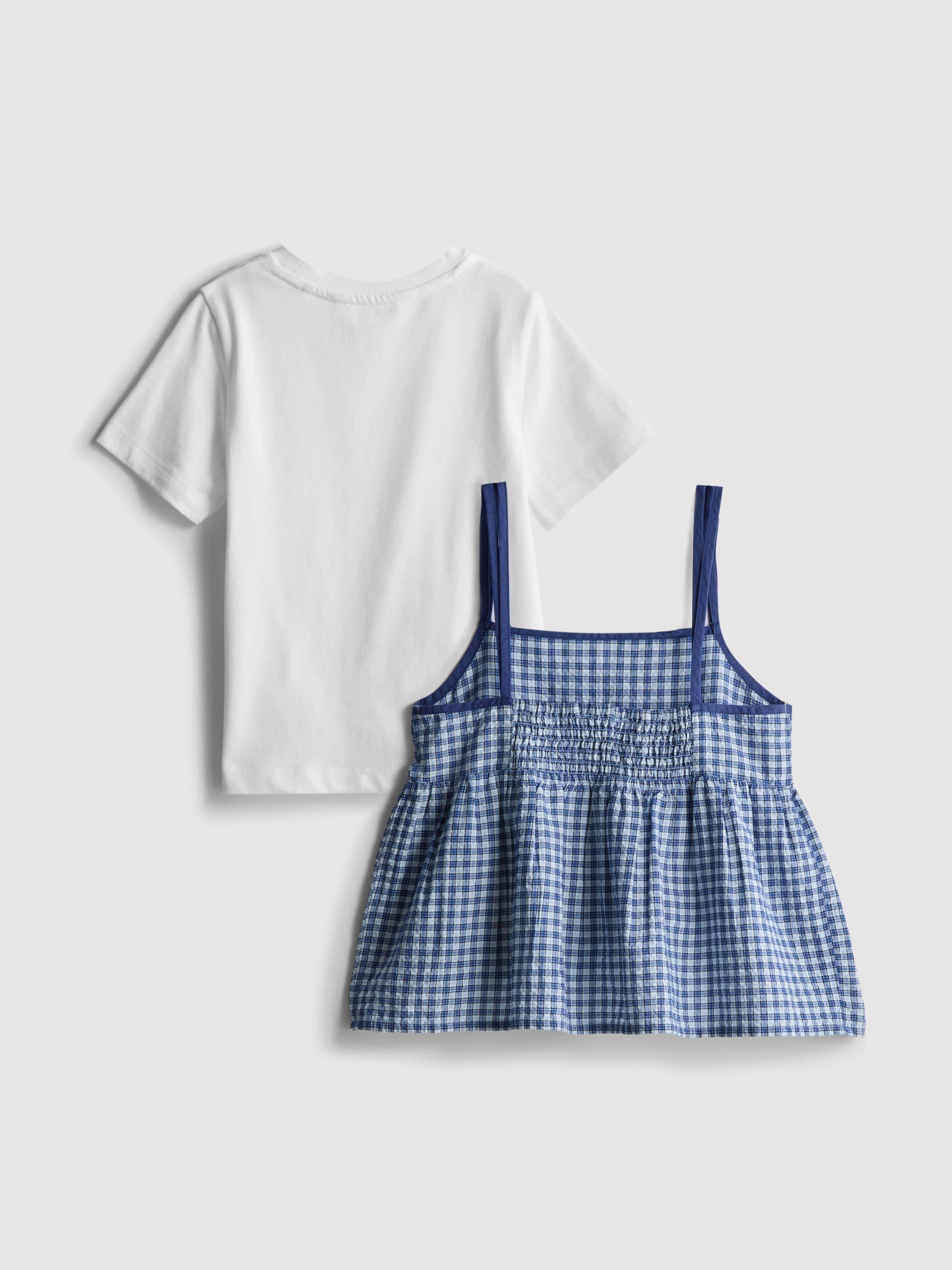 Girls Blue 7-15yrs | T-Shirt and Check Blouse Set