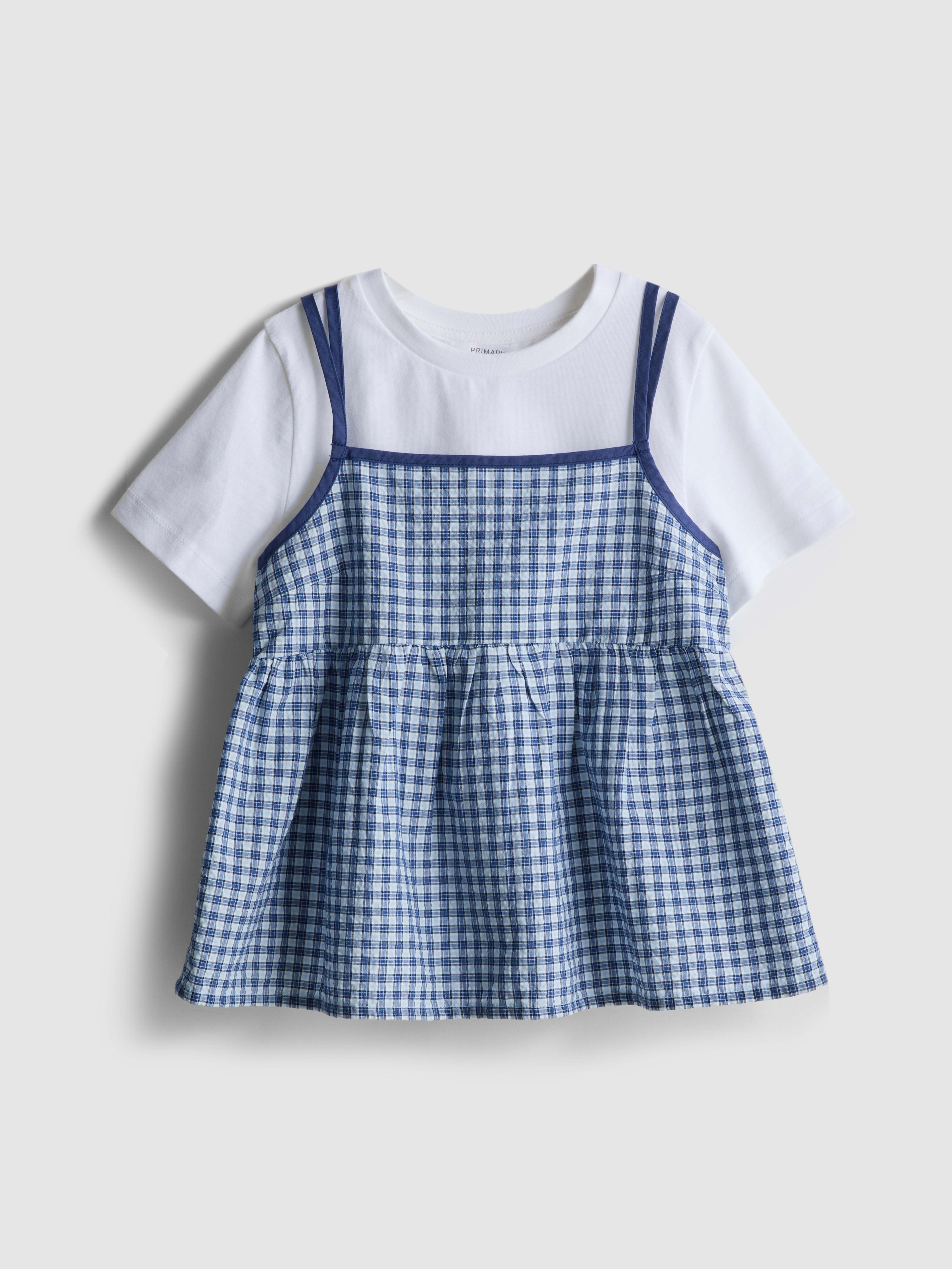 Girls Blue 7-15yrs | T-Shirt and Check Blouse Set