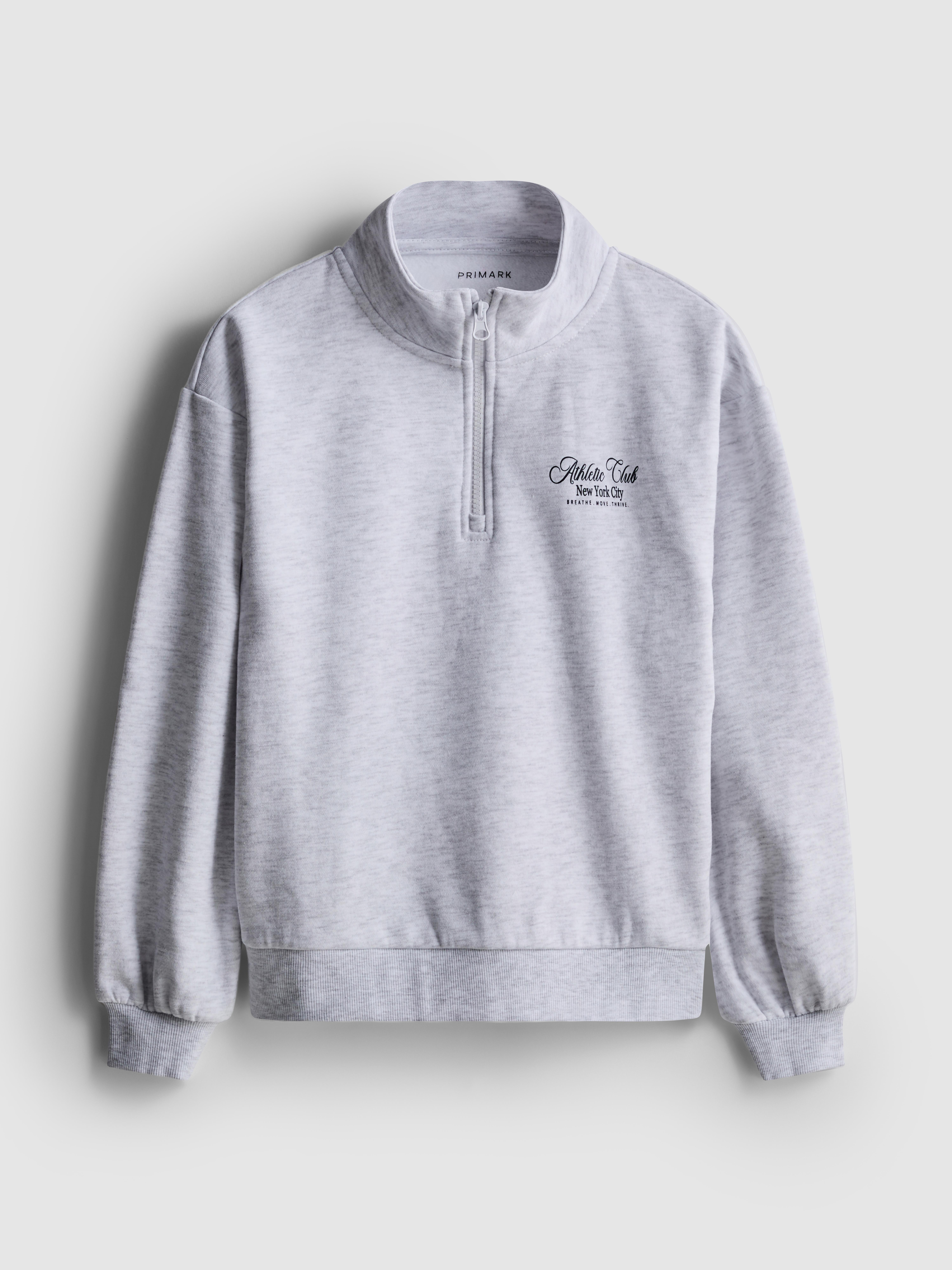 Girls Gray Heather 7-15yrs | Funnel Neck Half-Zip Sweatshirt