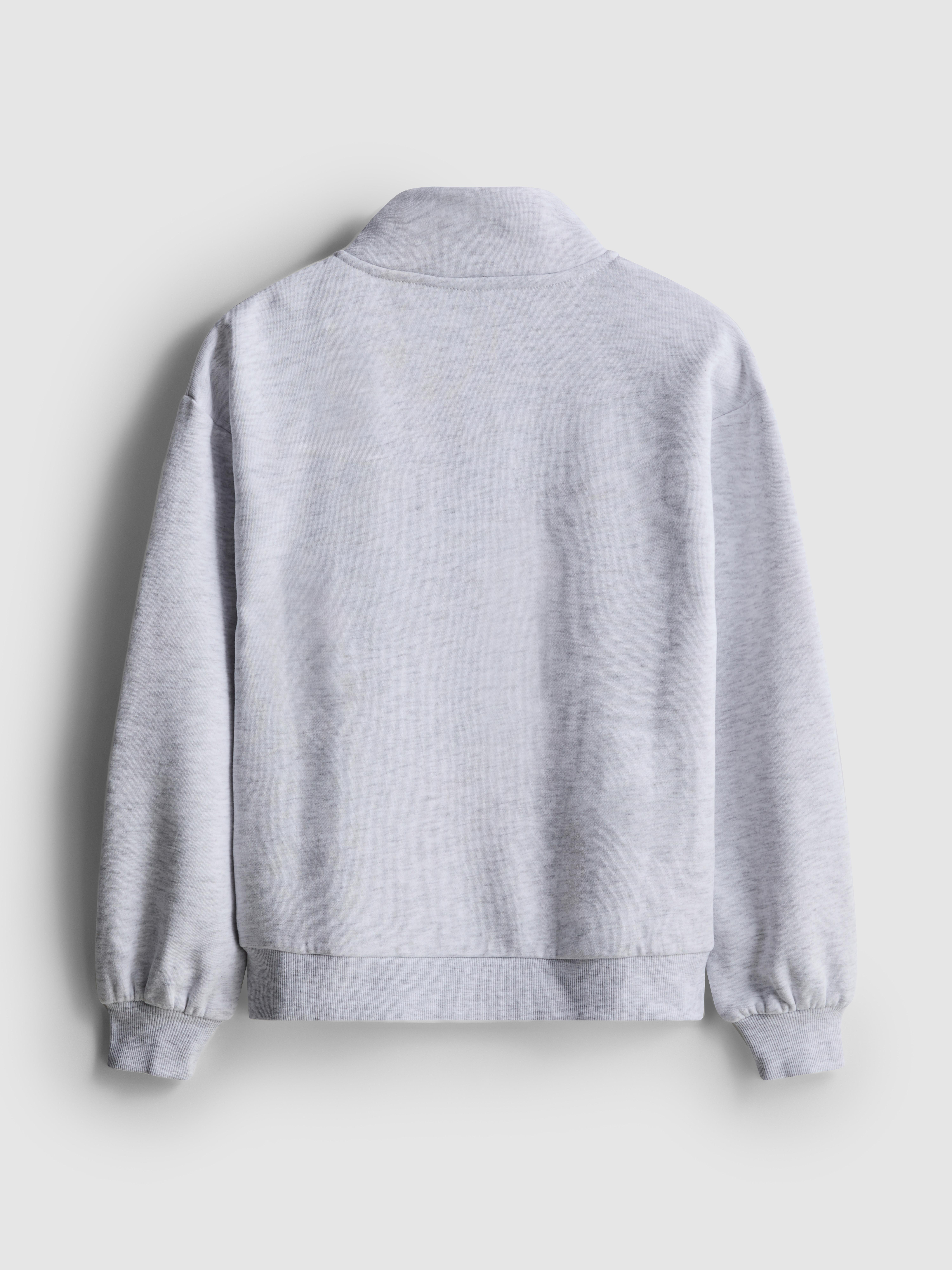 Girls Gray Heather 7-15yrs | Funnel Neck Half-Zip Sweatshirt