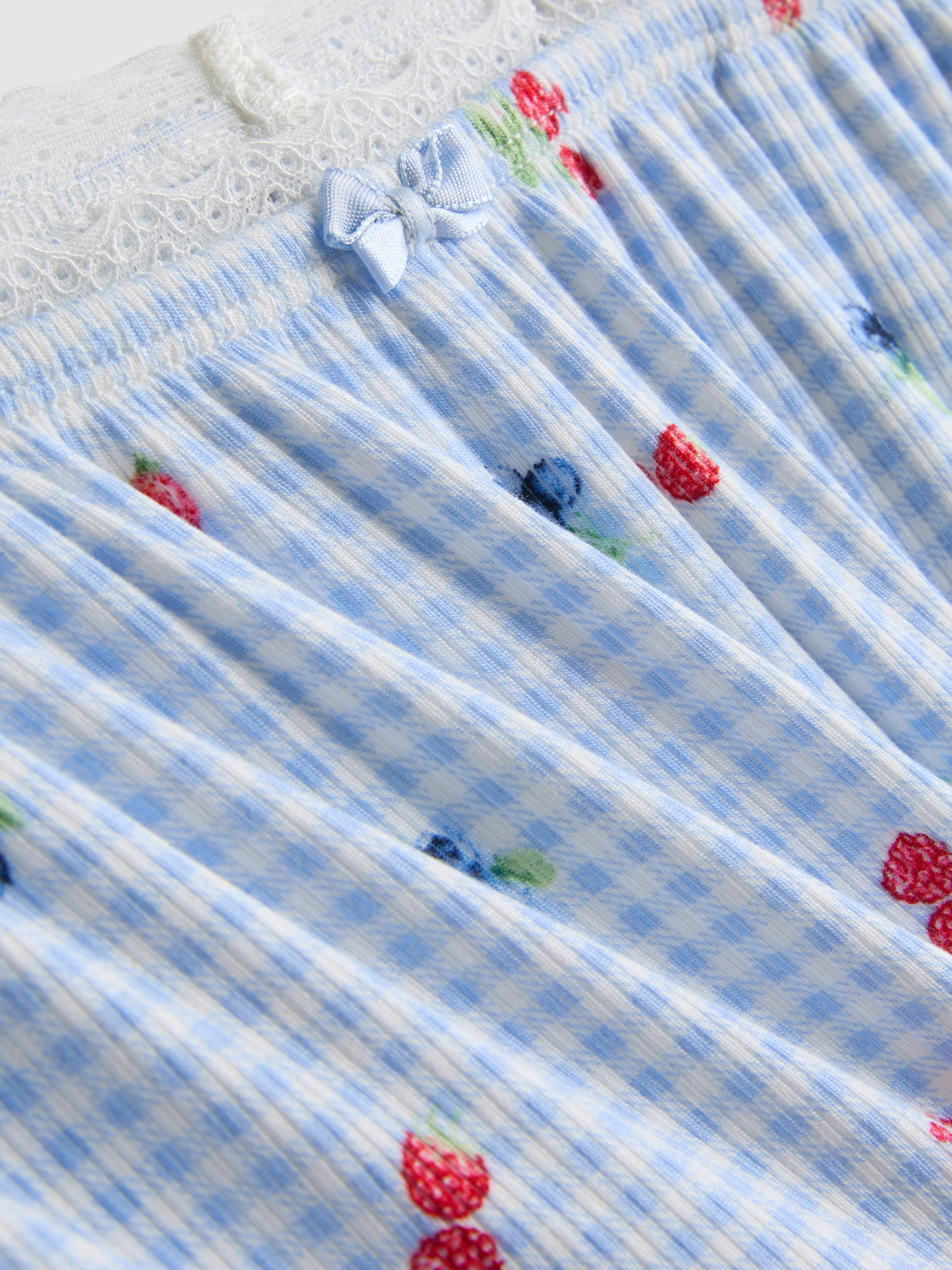 Women's Light Blue Gingham Berry Ribbed Pajama Shorts