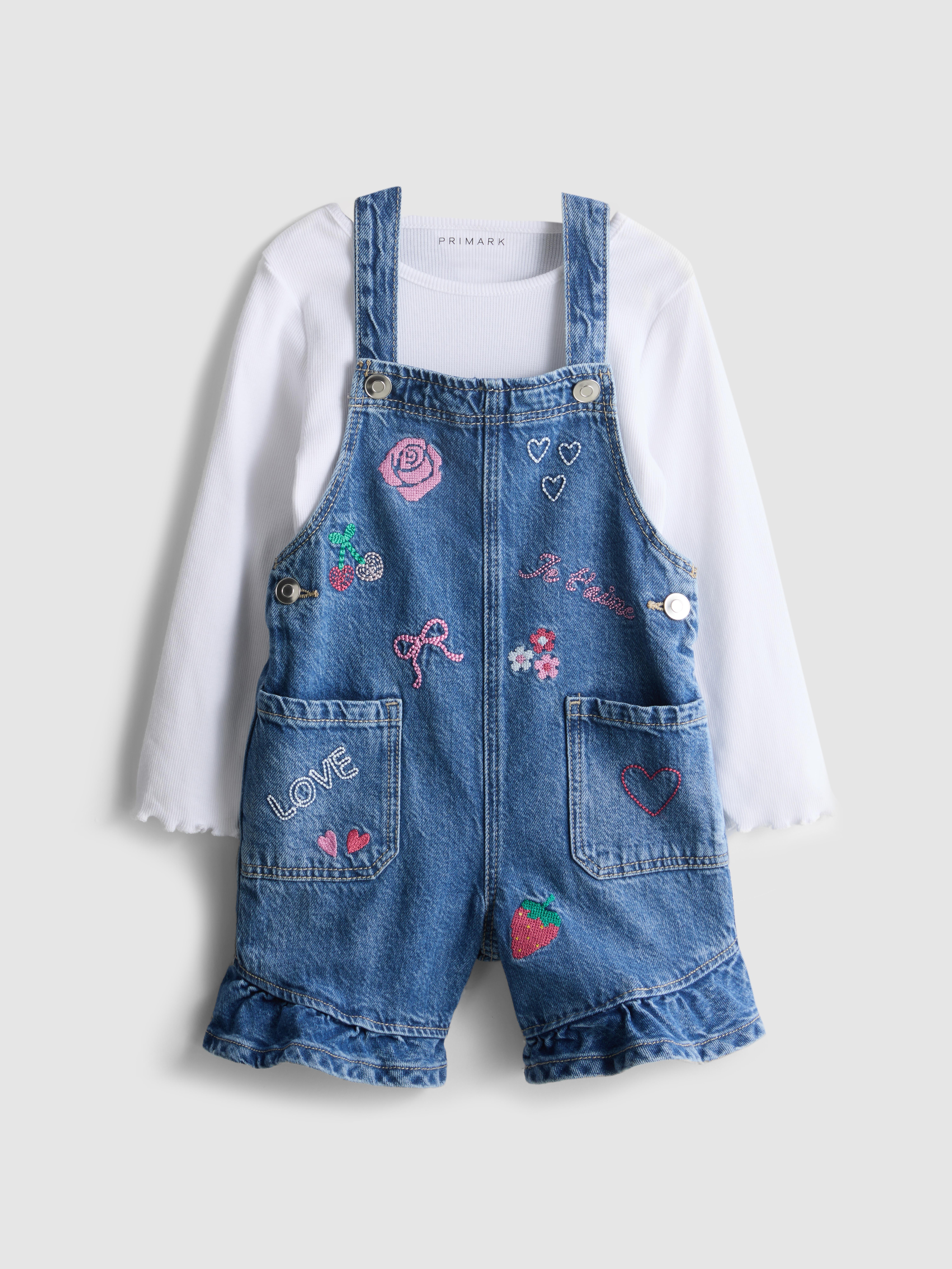 1.5-8yrs | Long-Sleeve T-Shirt and Denim Romper Set