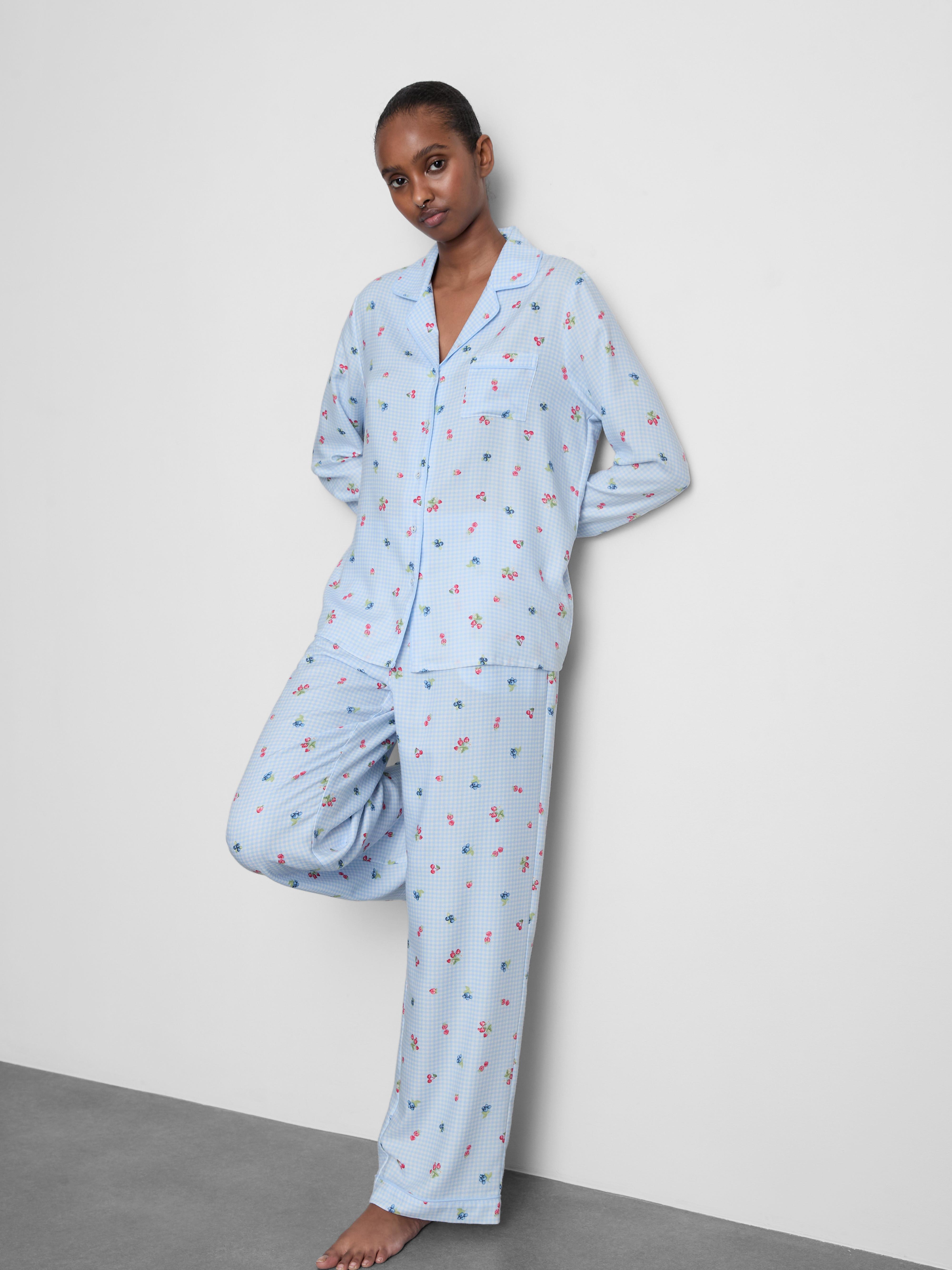 Women's Light Blue Gingham Berry Pajama Shirt