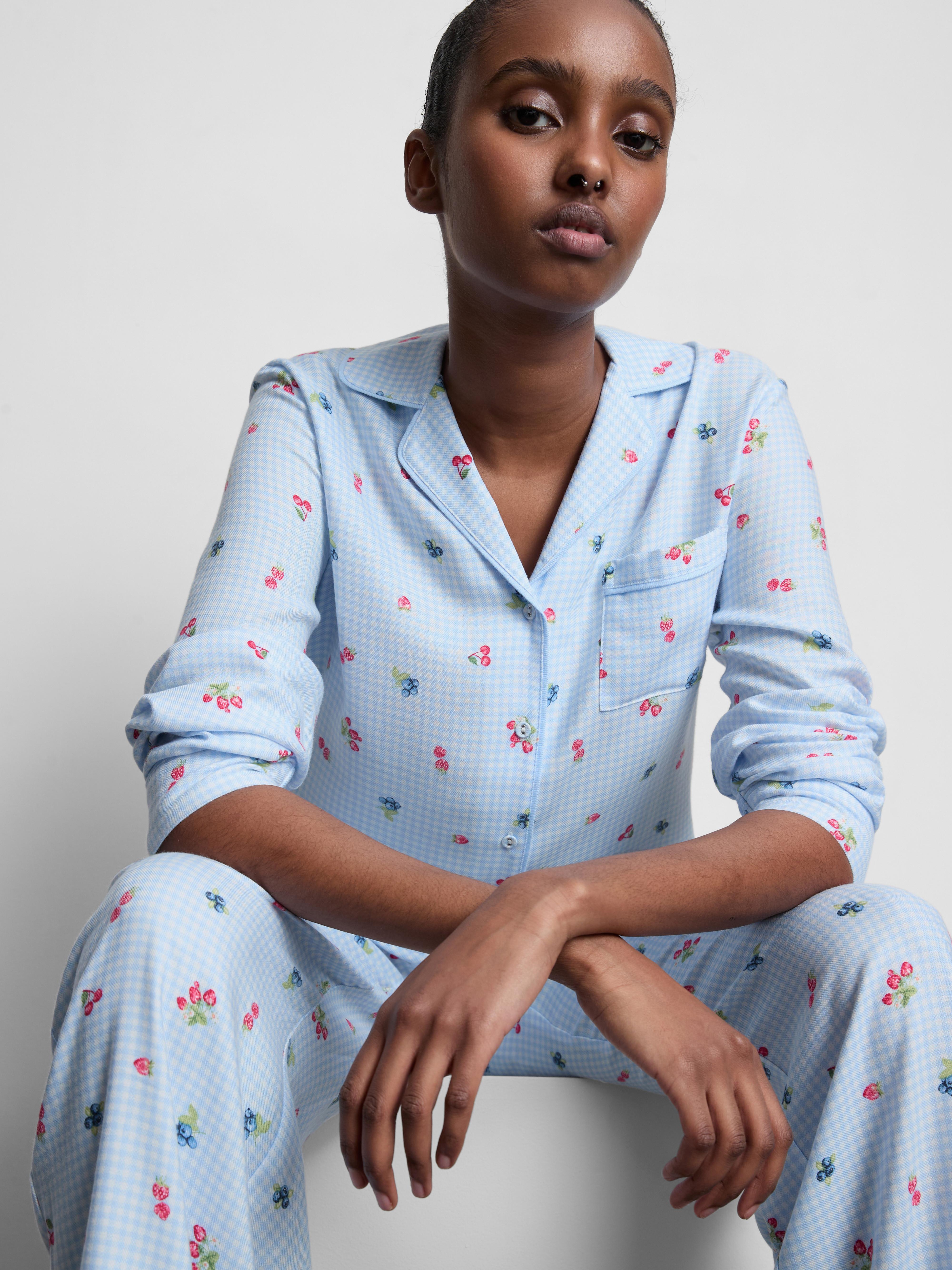 Women's Light Blue Gingham Berry Pajama Shirt