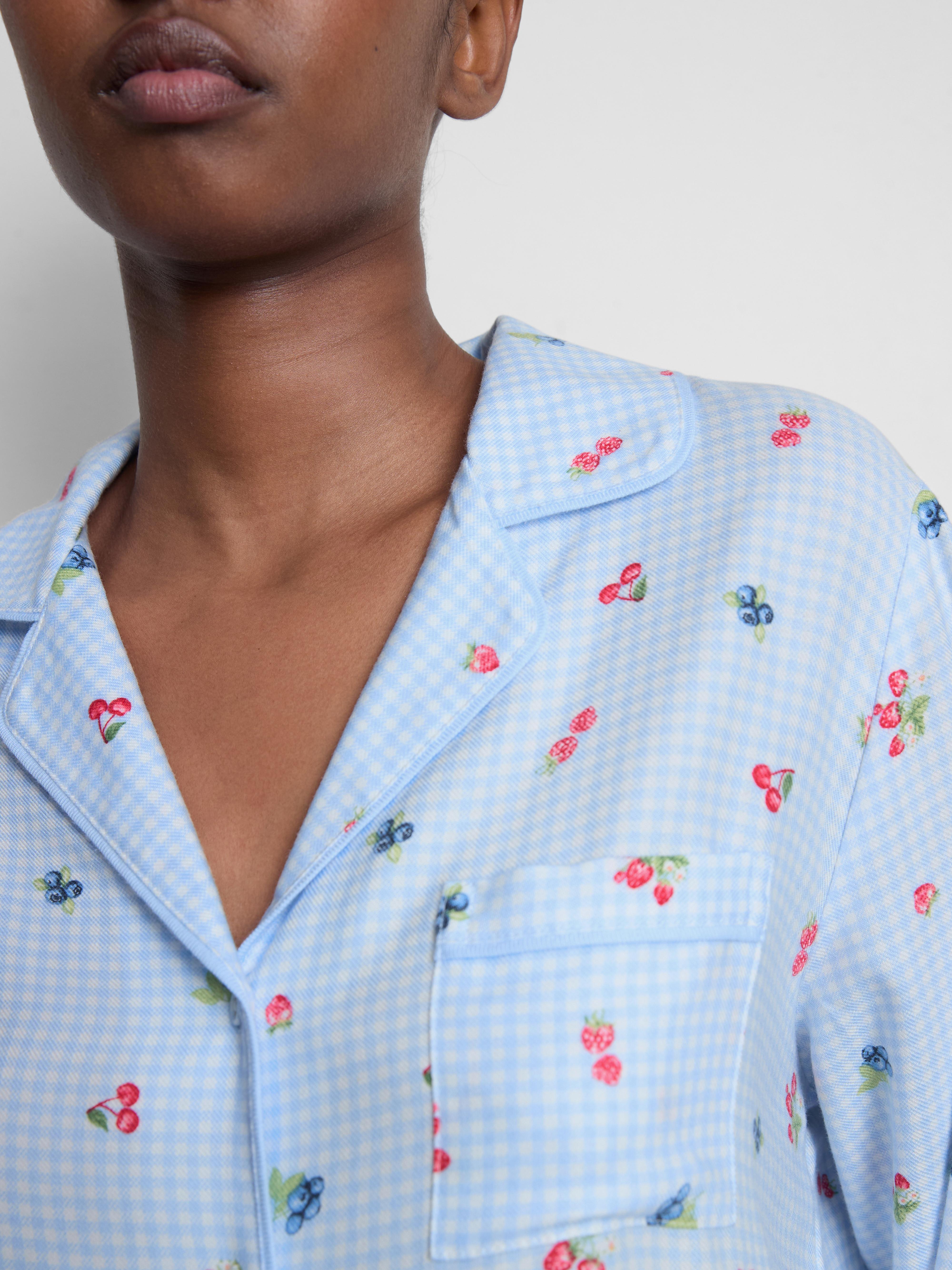Women's Light Blue Gingham Berry Pajama Shirt