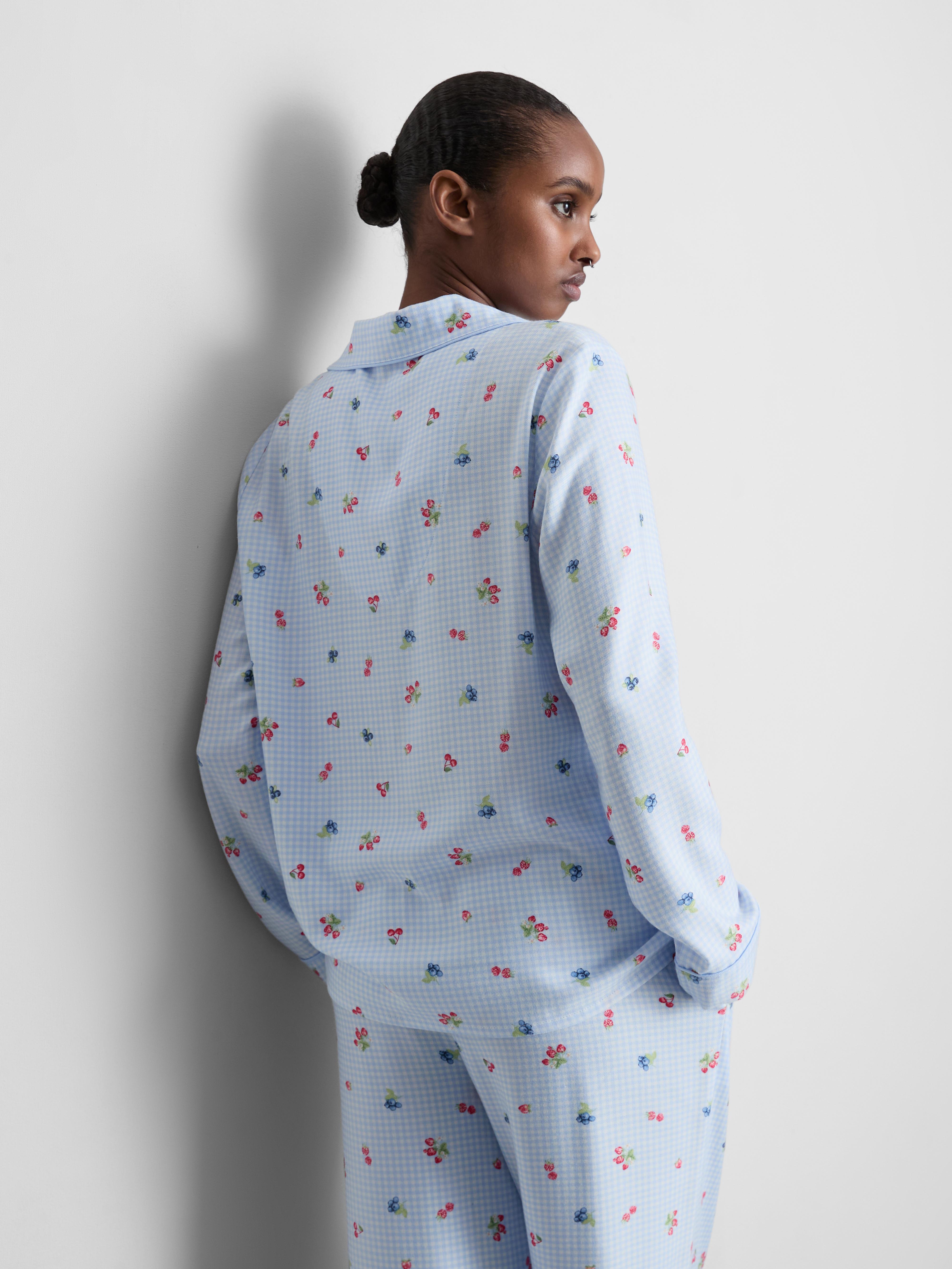 Women's Light Blue Gingham Berry Pajama Shirt
