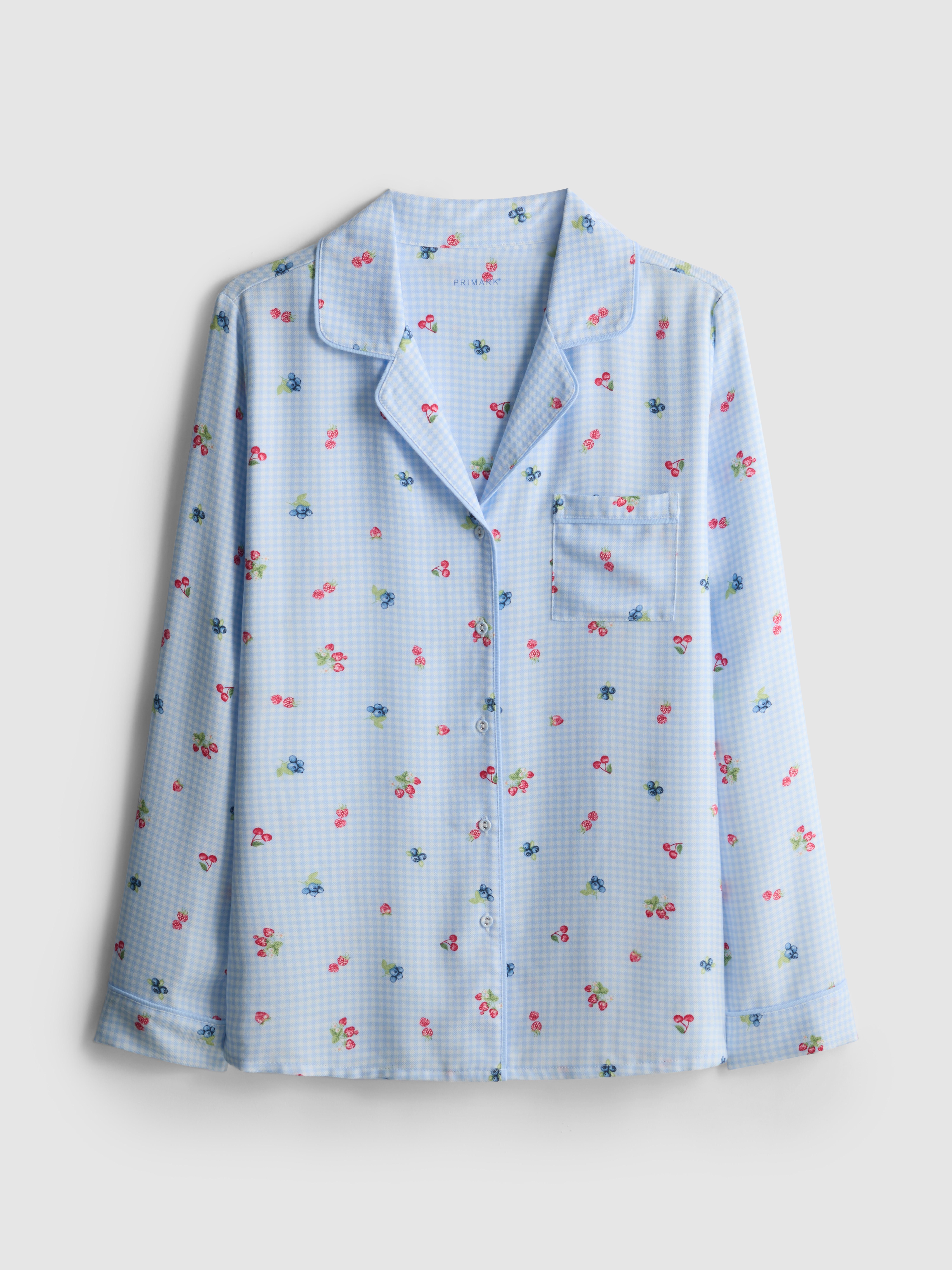 Women's Light Blue Gingham Berry Pajama Shirt