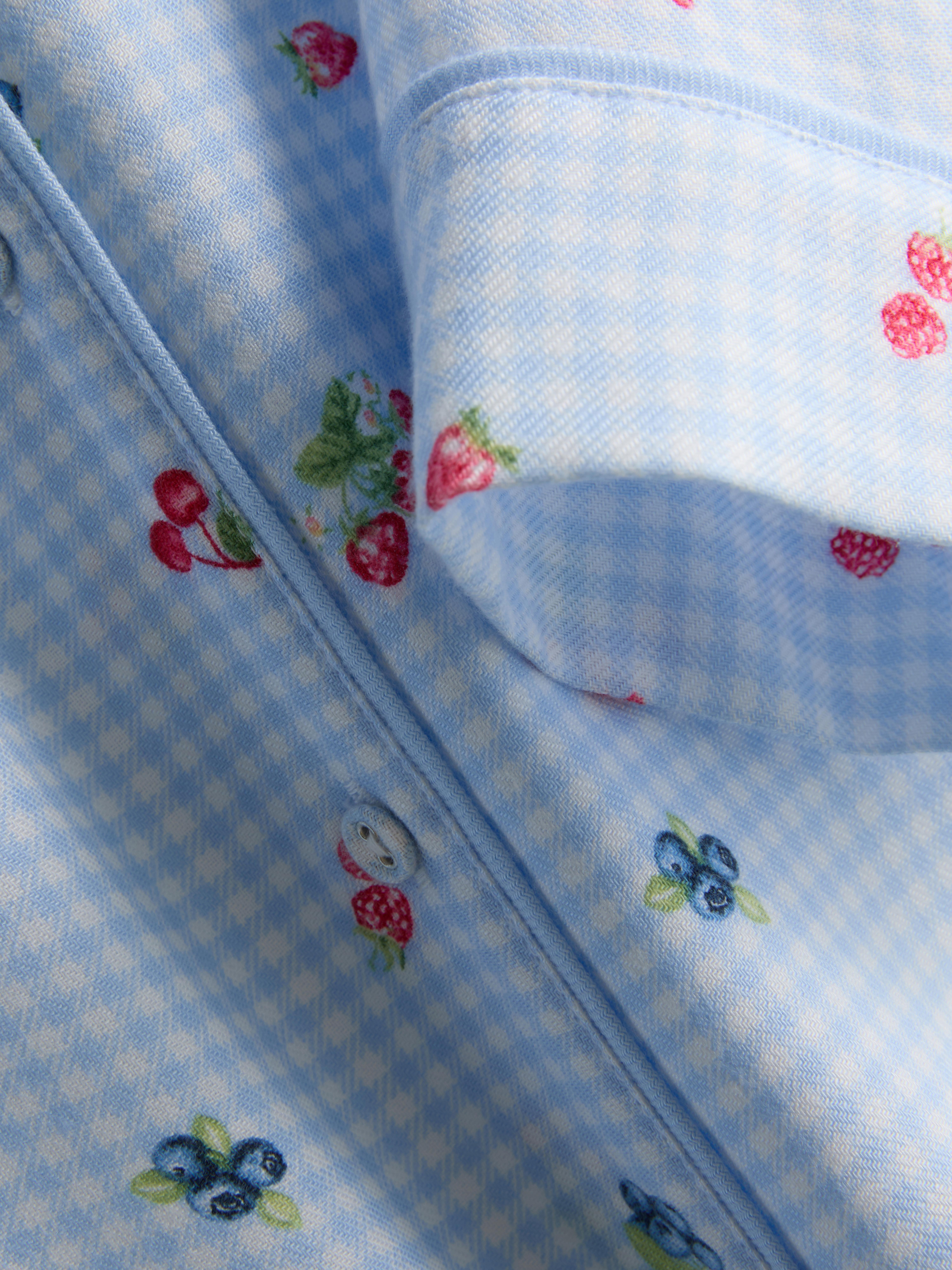 Women's Light Blue Gingham Berry Pajama Shirt