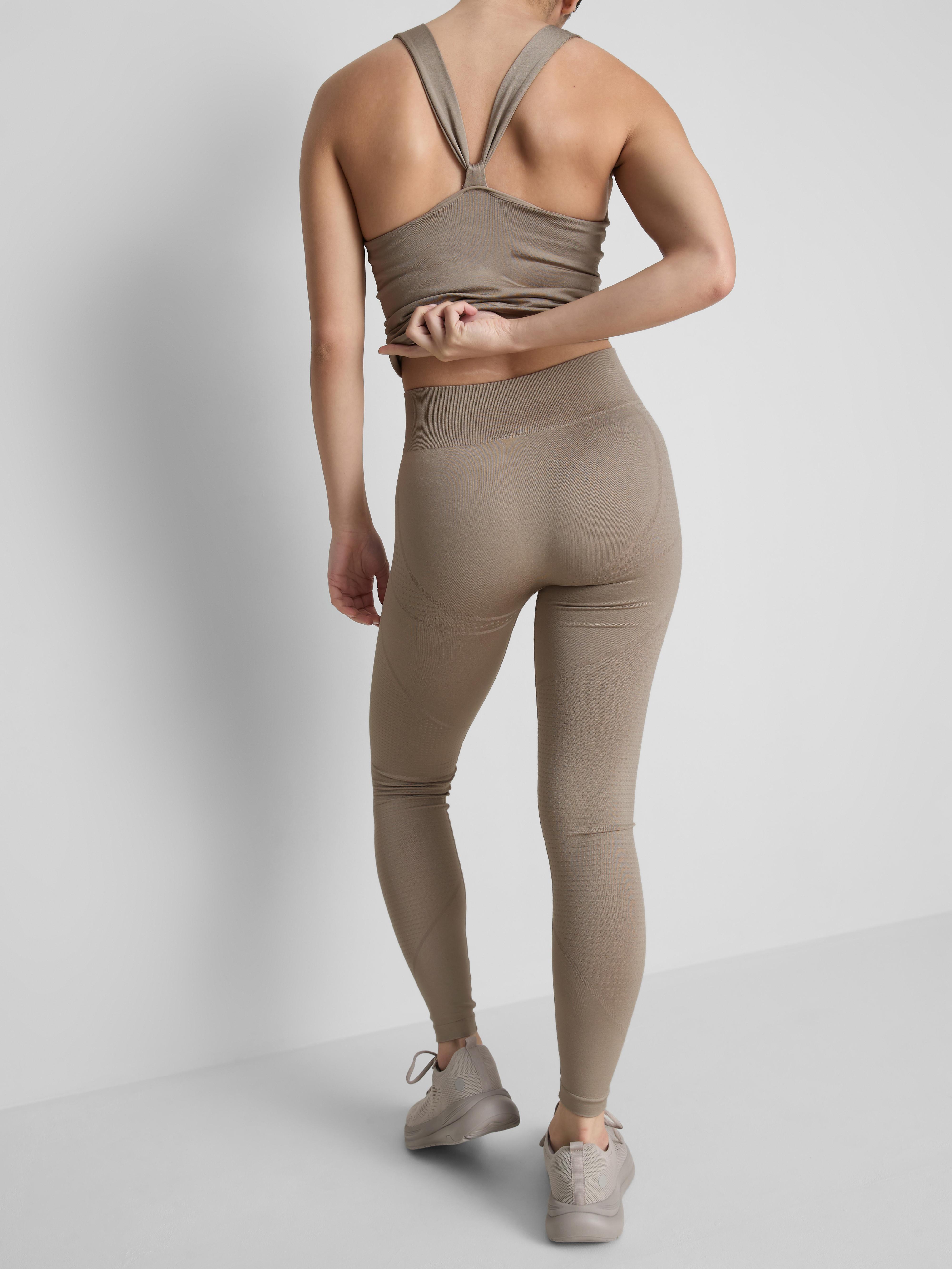 Women's Tan Seamless Active High-Shine Leggings