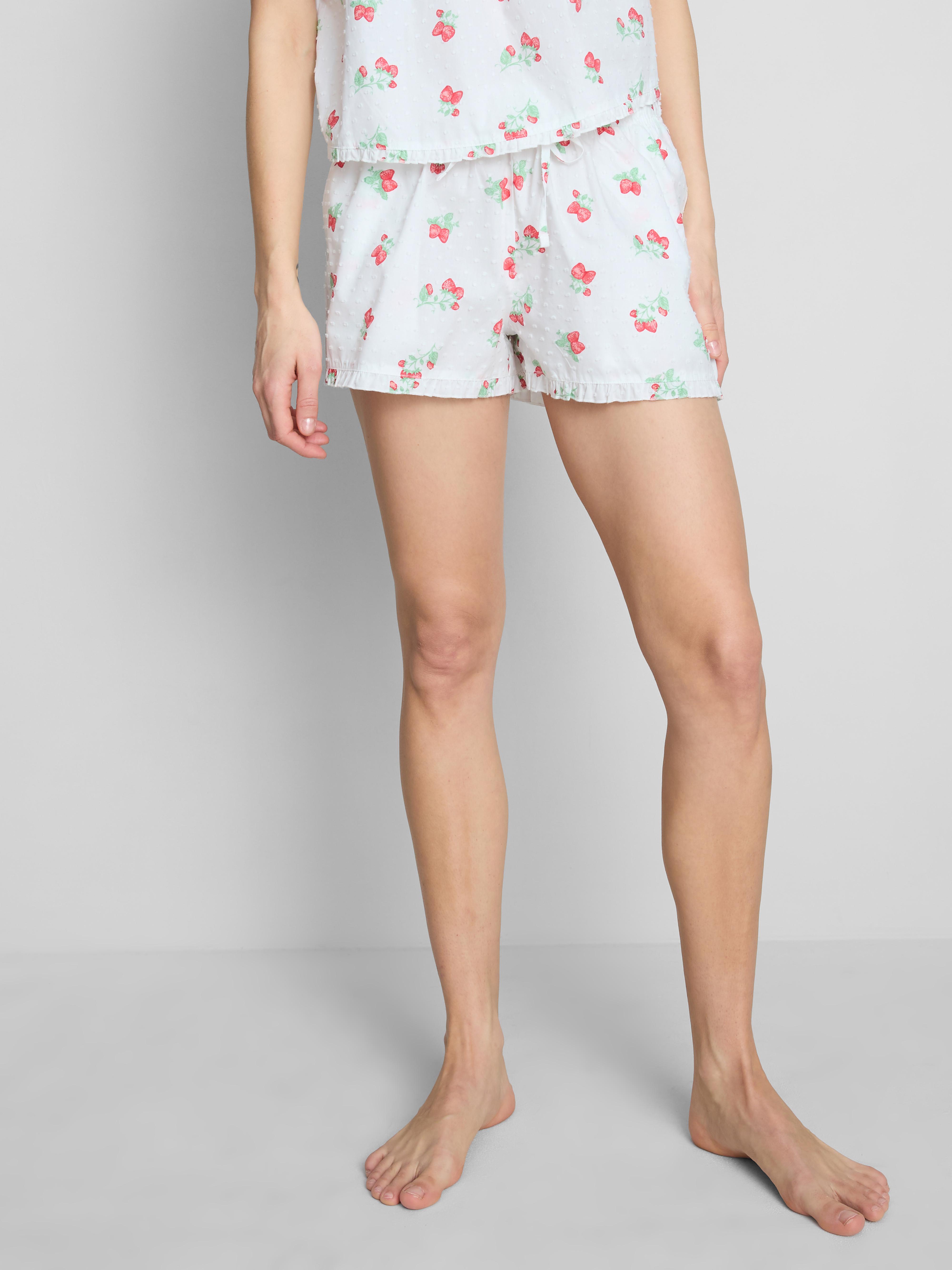 Short de pyjama en coton tissé à motif fraise