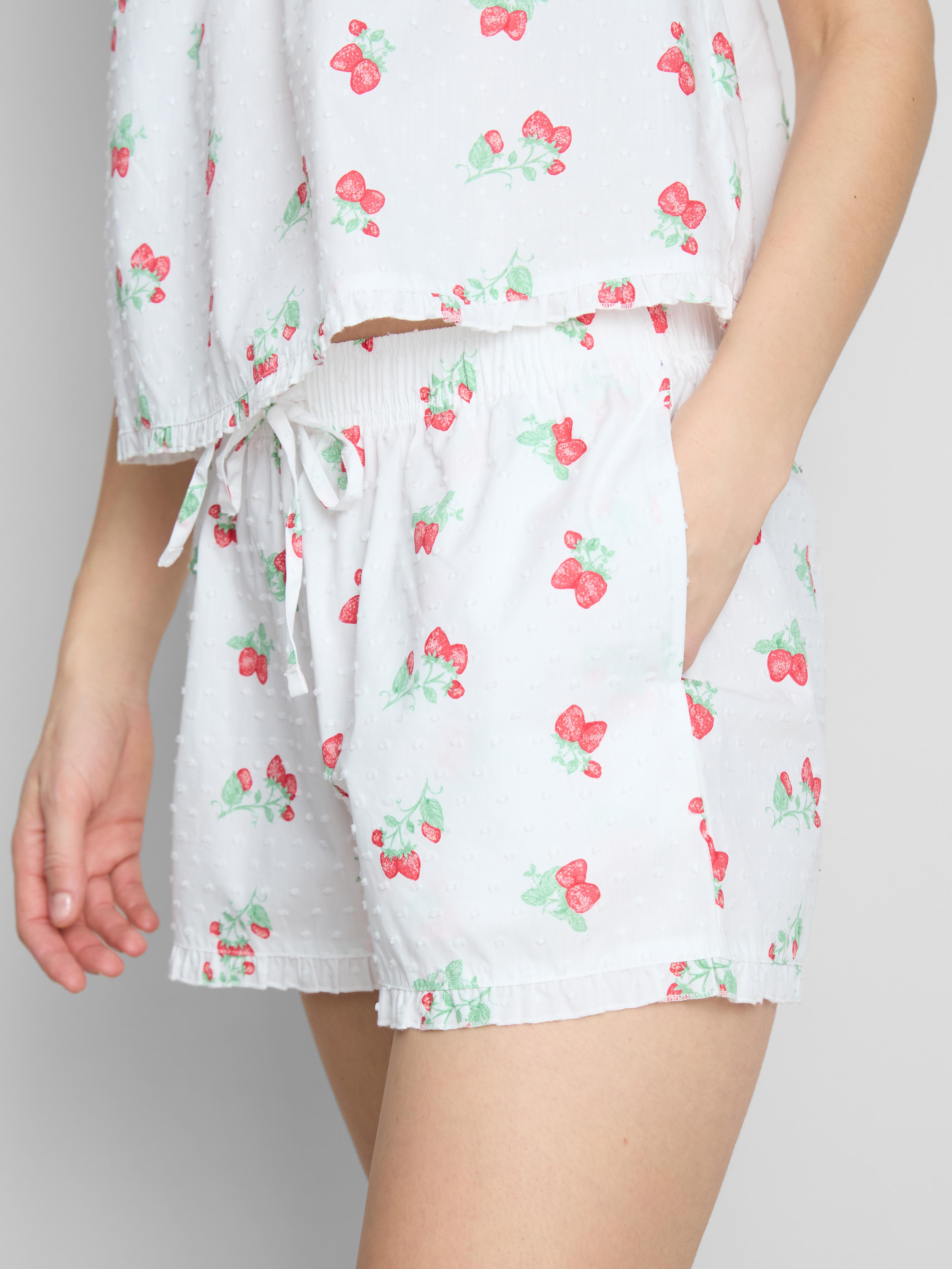 Short de pyjama en coton tissé à motif fraise