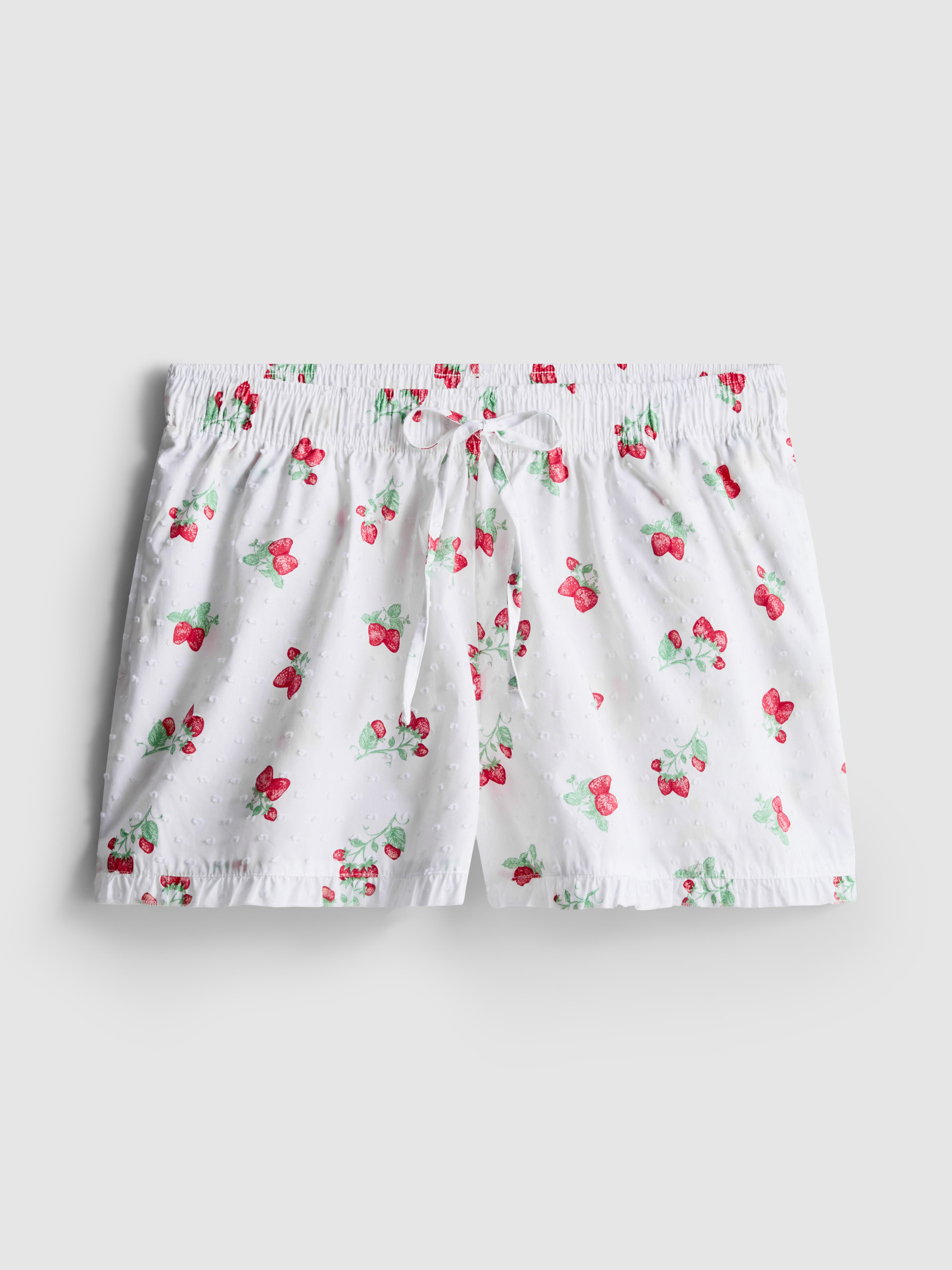 Short de pyjama en coton tissé à motif fraise