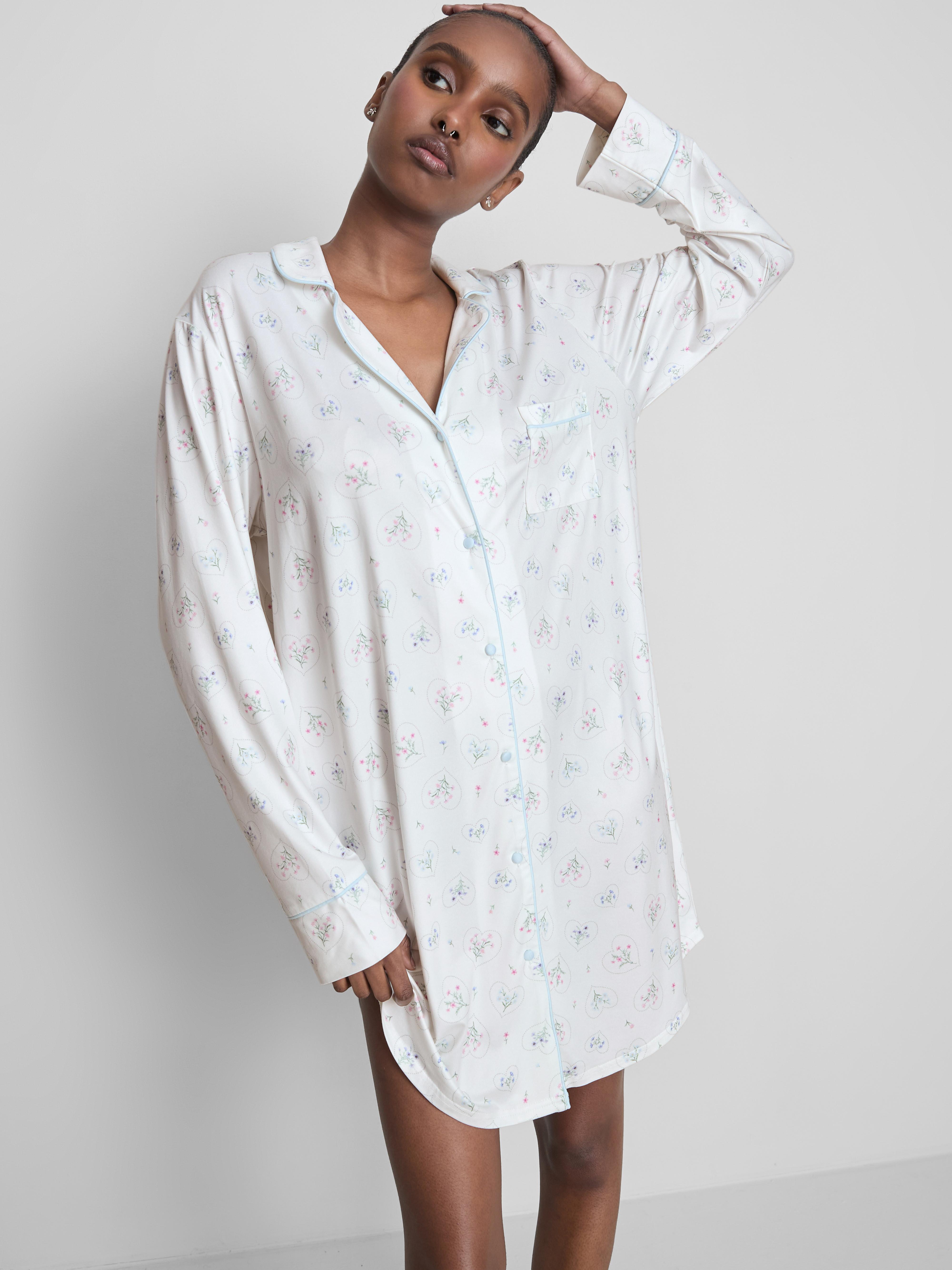 Camisa noite estilo Boyfriend estampada folgada