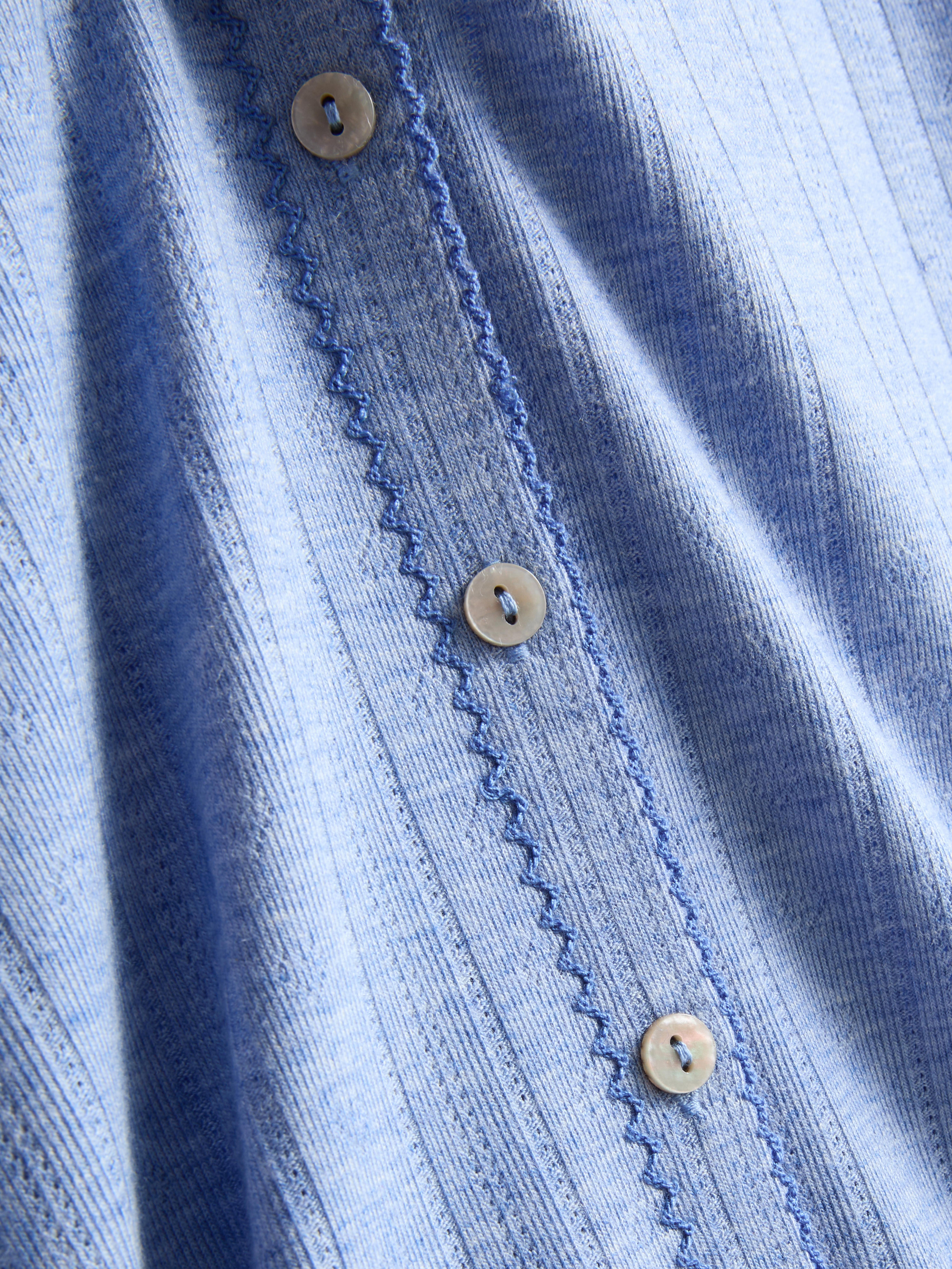 Women's Blue Long Sleeve Pointelle Pajama Top