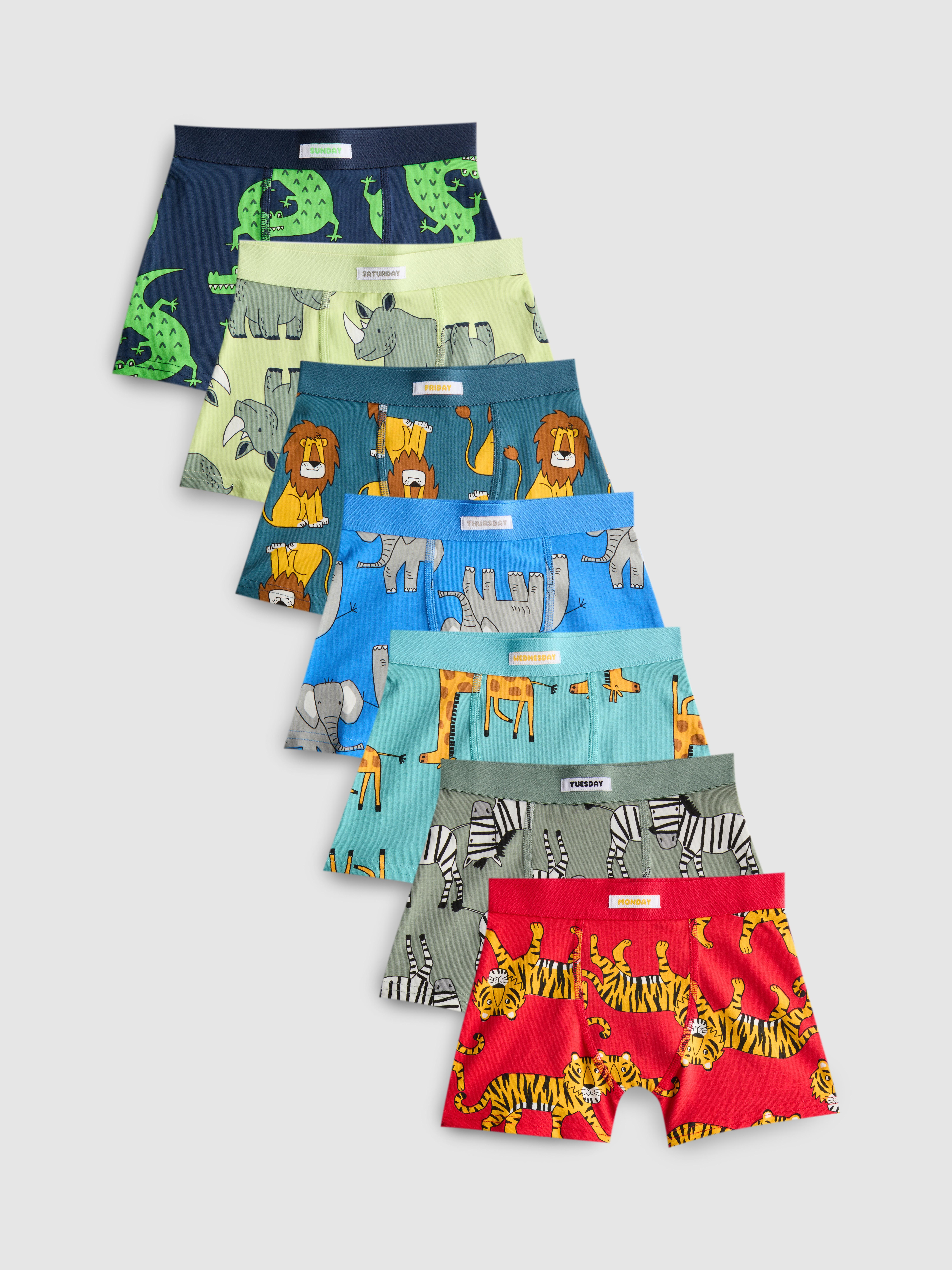 1.5-8yrs | 7pk Safari Animal Graphic Trunks