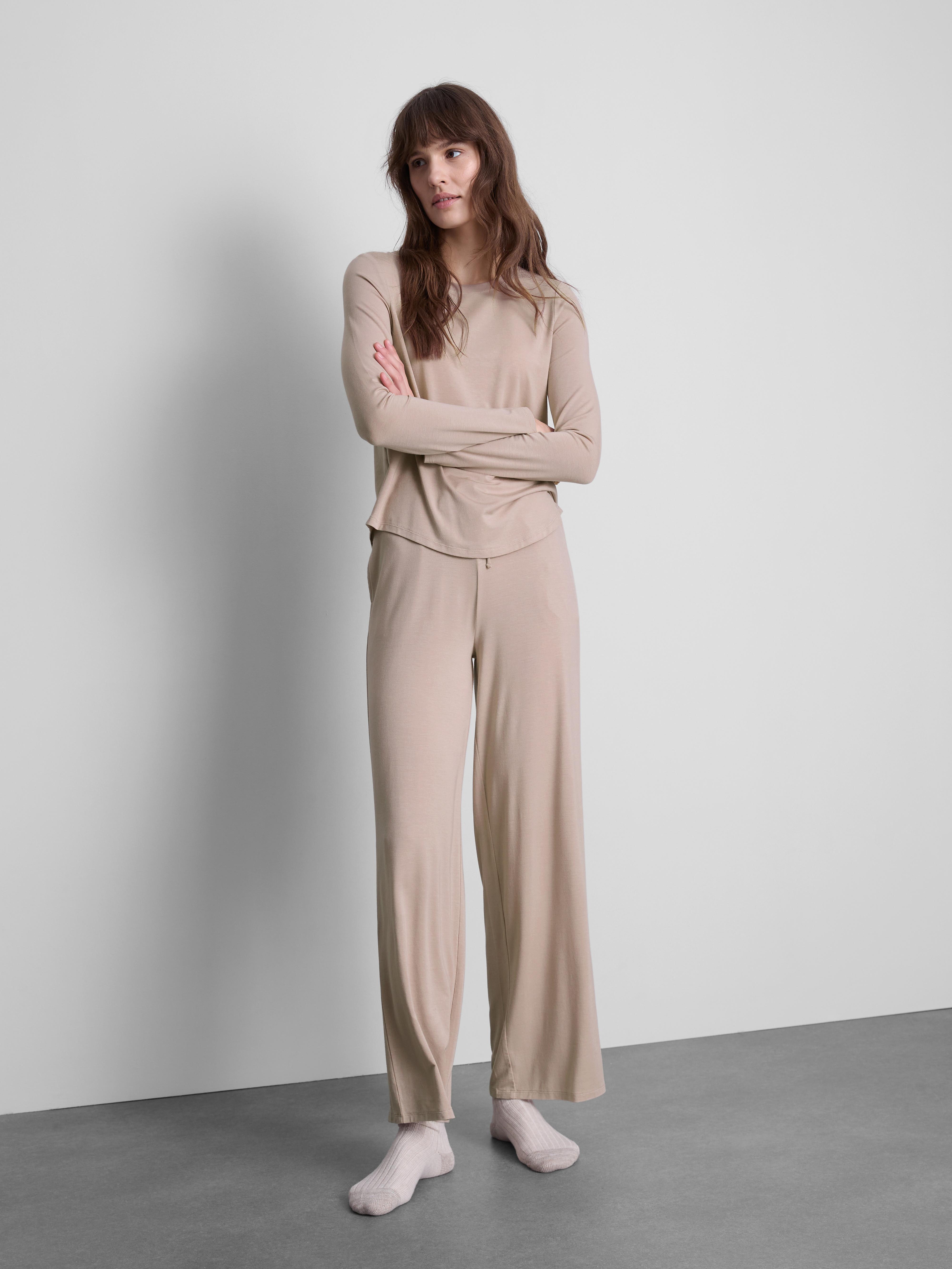 Women's Oatmeal Long Sleeve Sleep Tee