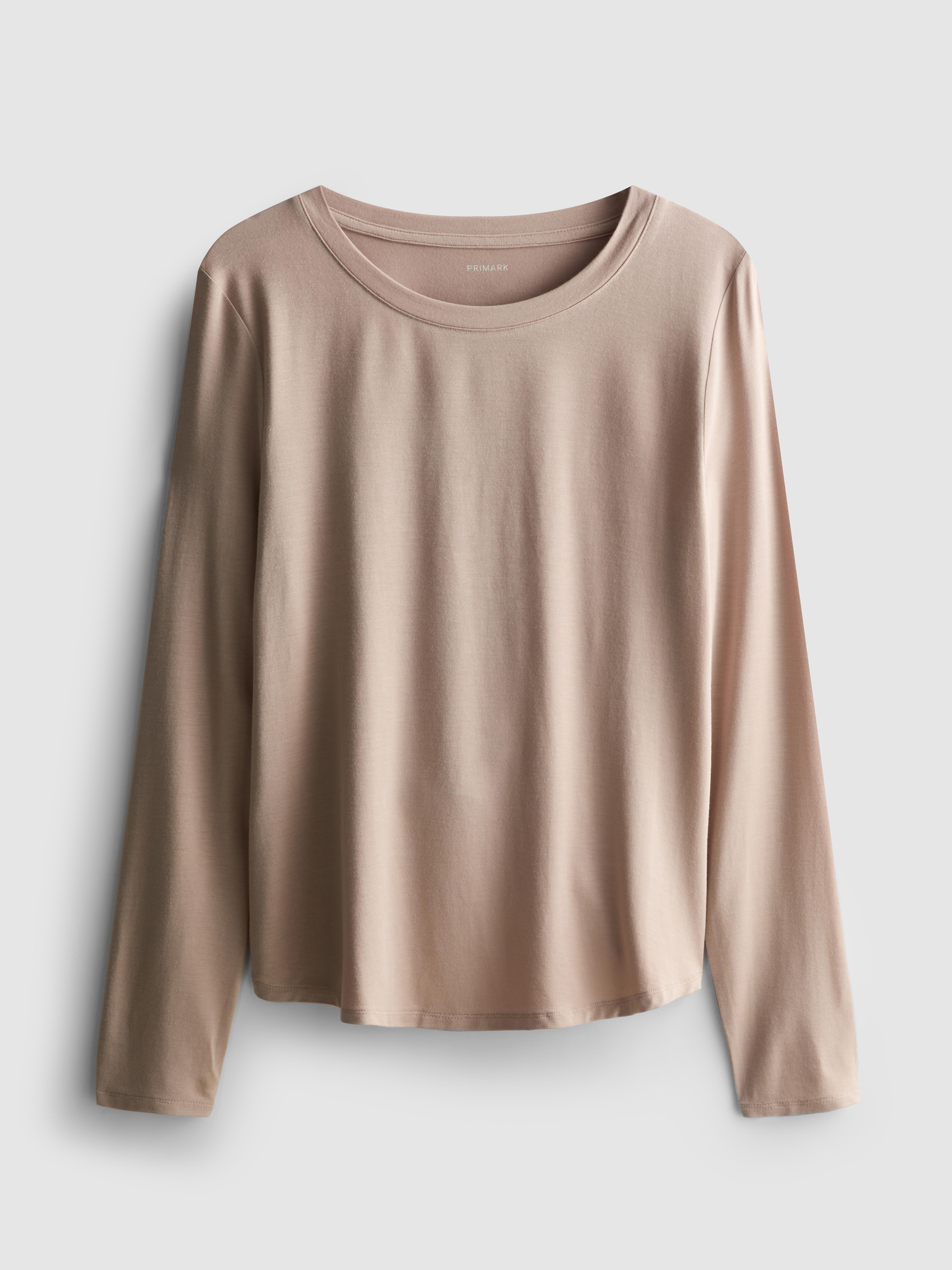 Women's Oatmeal Long Sleeve Sleep Tee