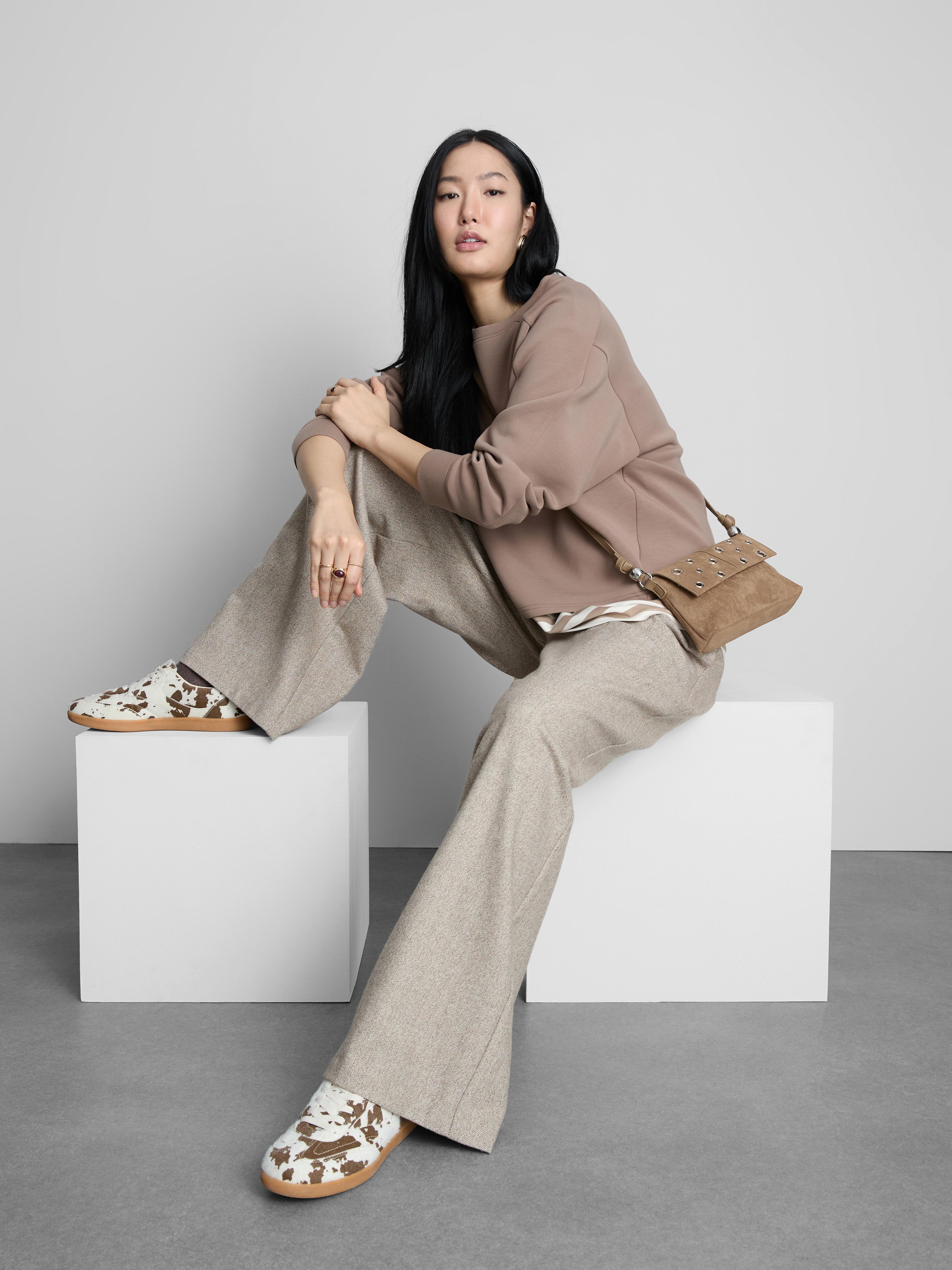 Women's Brown The Edit Scuba Crew Neck Sweatshirt