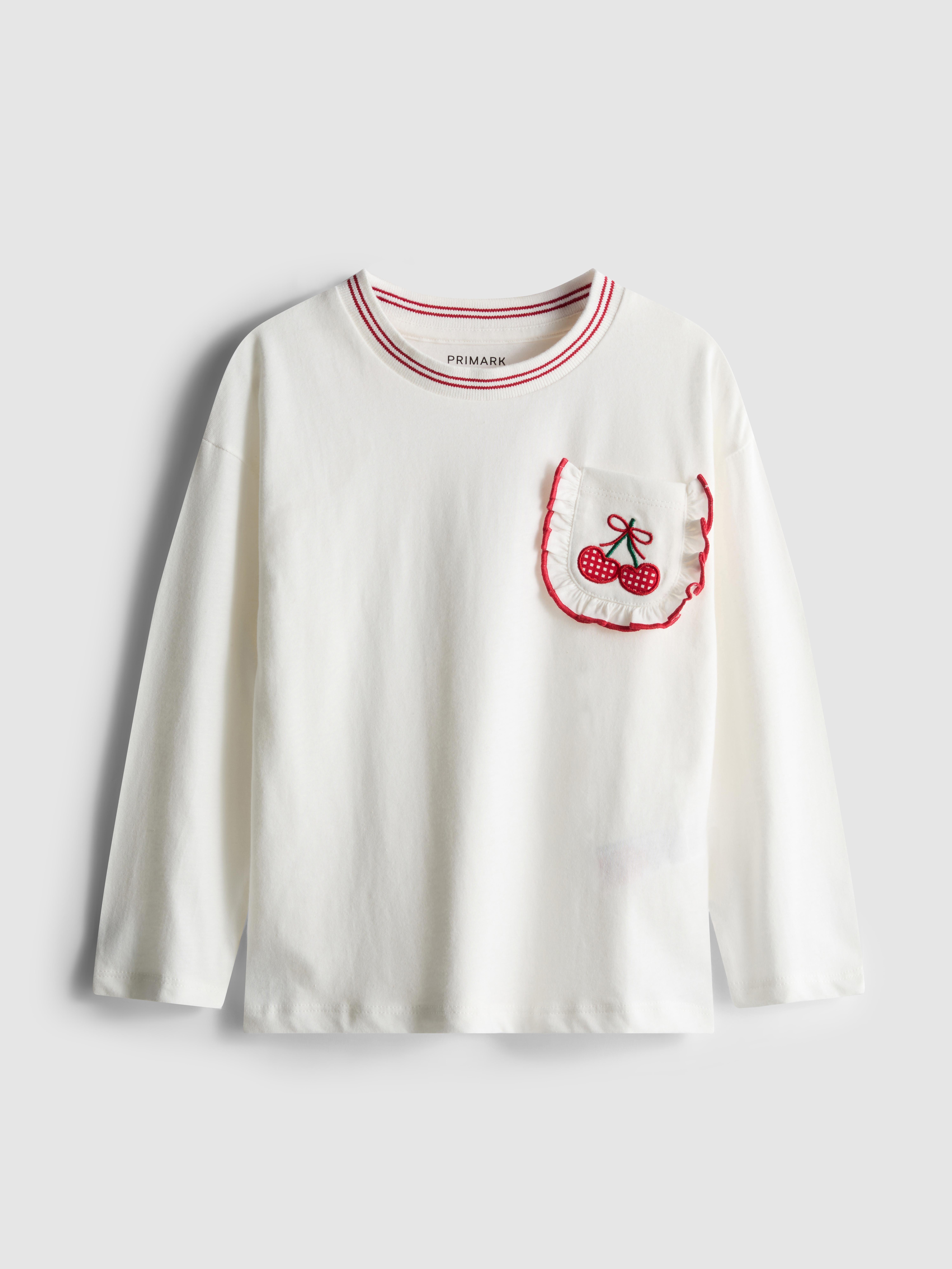 Girls Ivory 1.5-8yrs | Ruffle Embroidered Long Sleeve T-Shirt