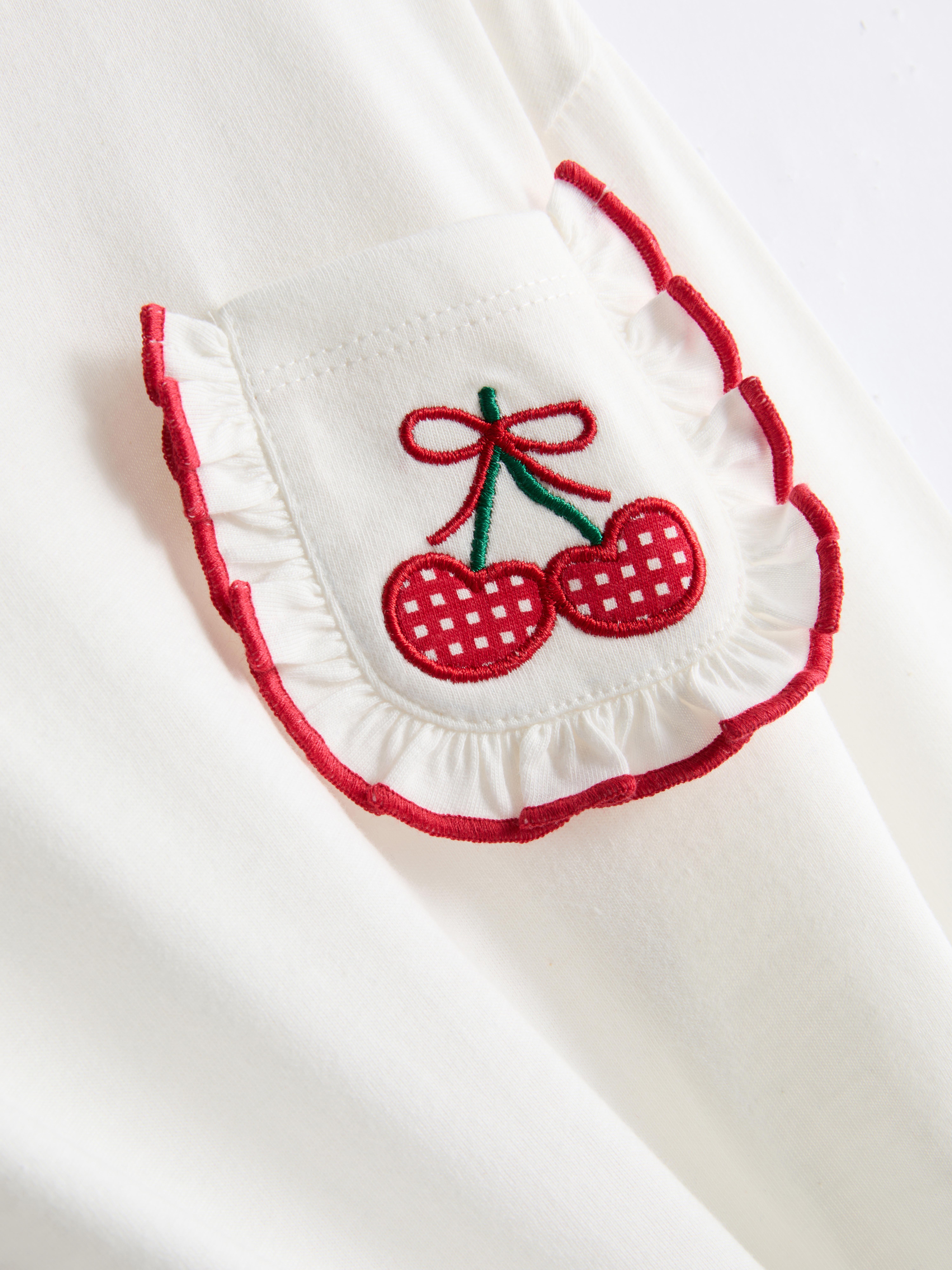 Girls Ivory 1.5-8yrs | Ruffle Embroidered Long Sleeve T-Shirt