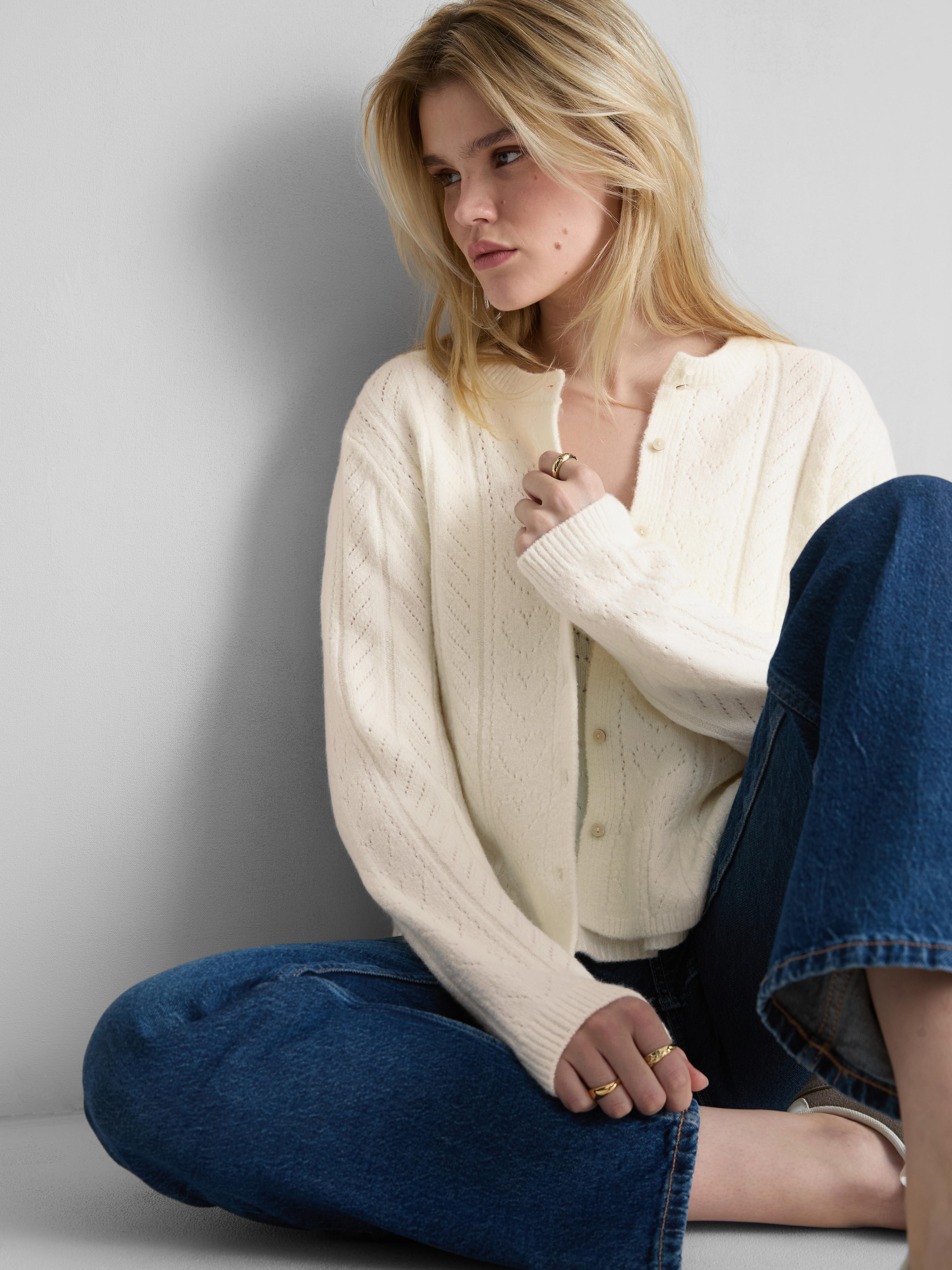 Pointelle Crew Neck Cardigan