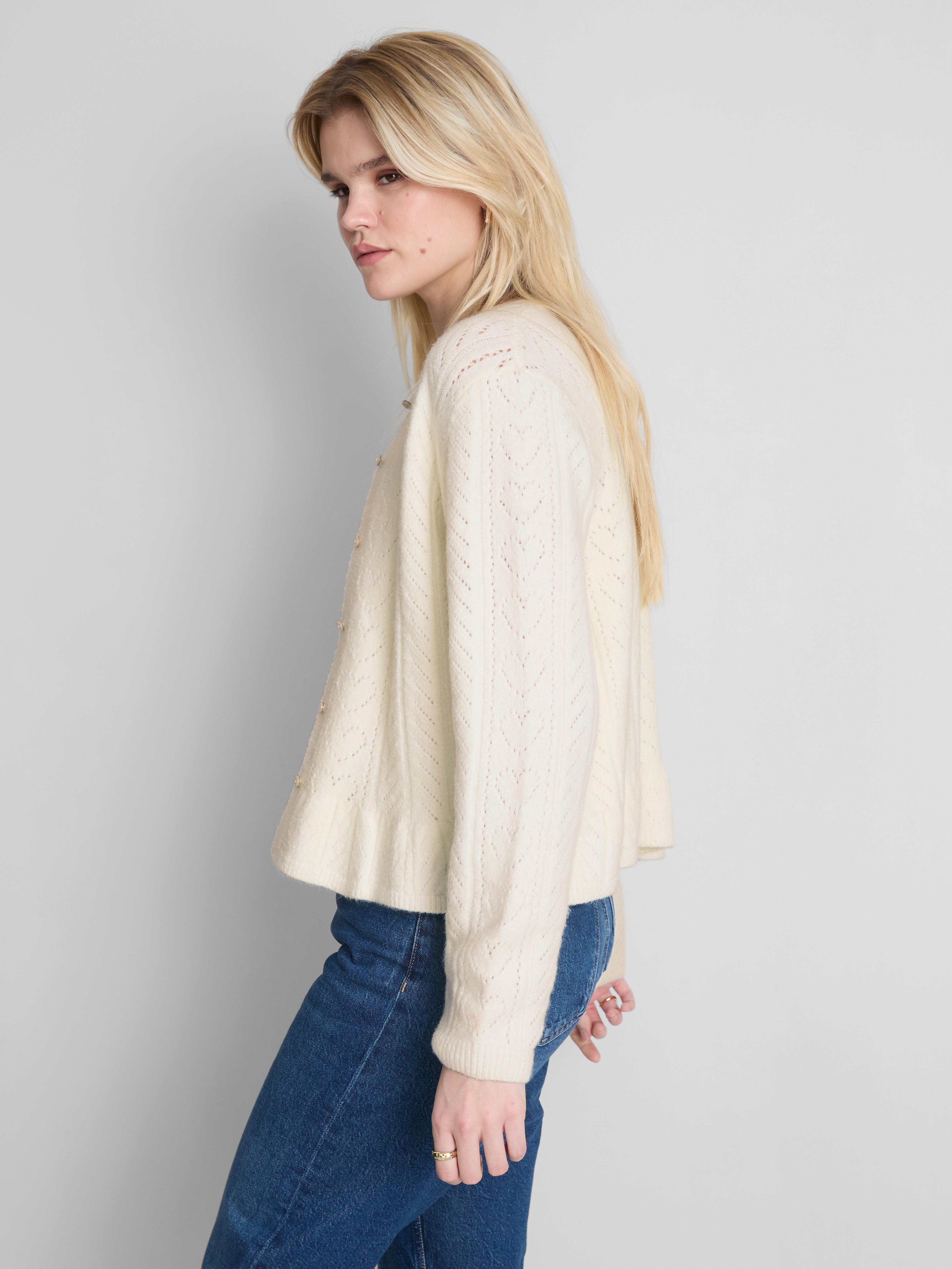 Pointelle Crew Neck Cardigan